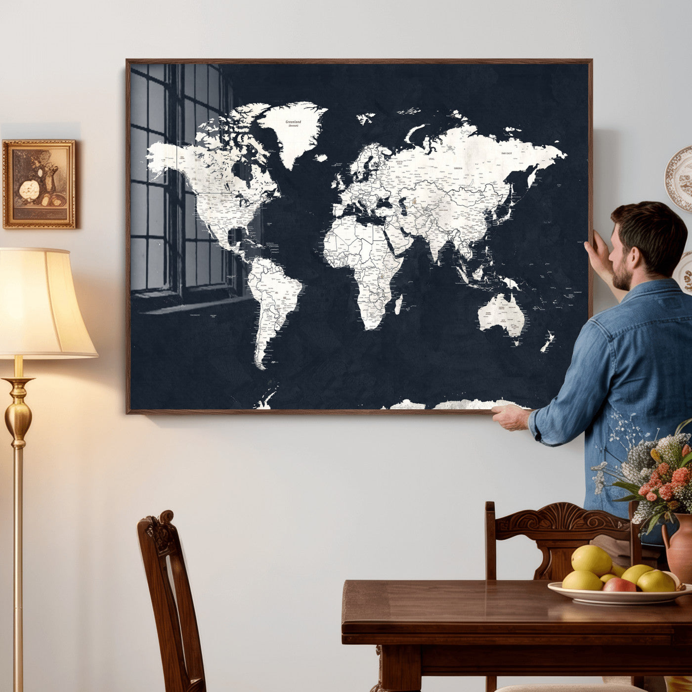 11963807-MGV-CV-36X24 - World Map Wall Art Canvas Print, Modern Decorative Framed Map Artwork Prints for Living Room, Office, Bedroom Wall Decor