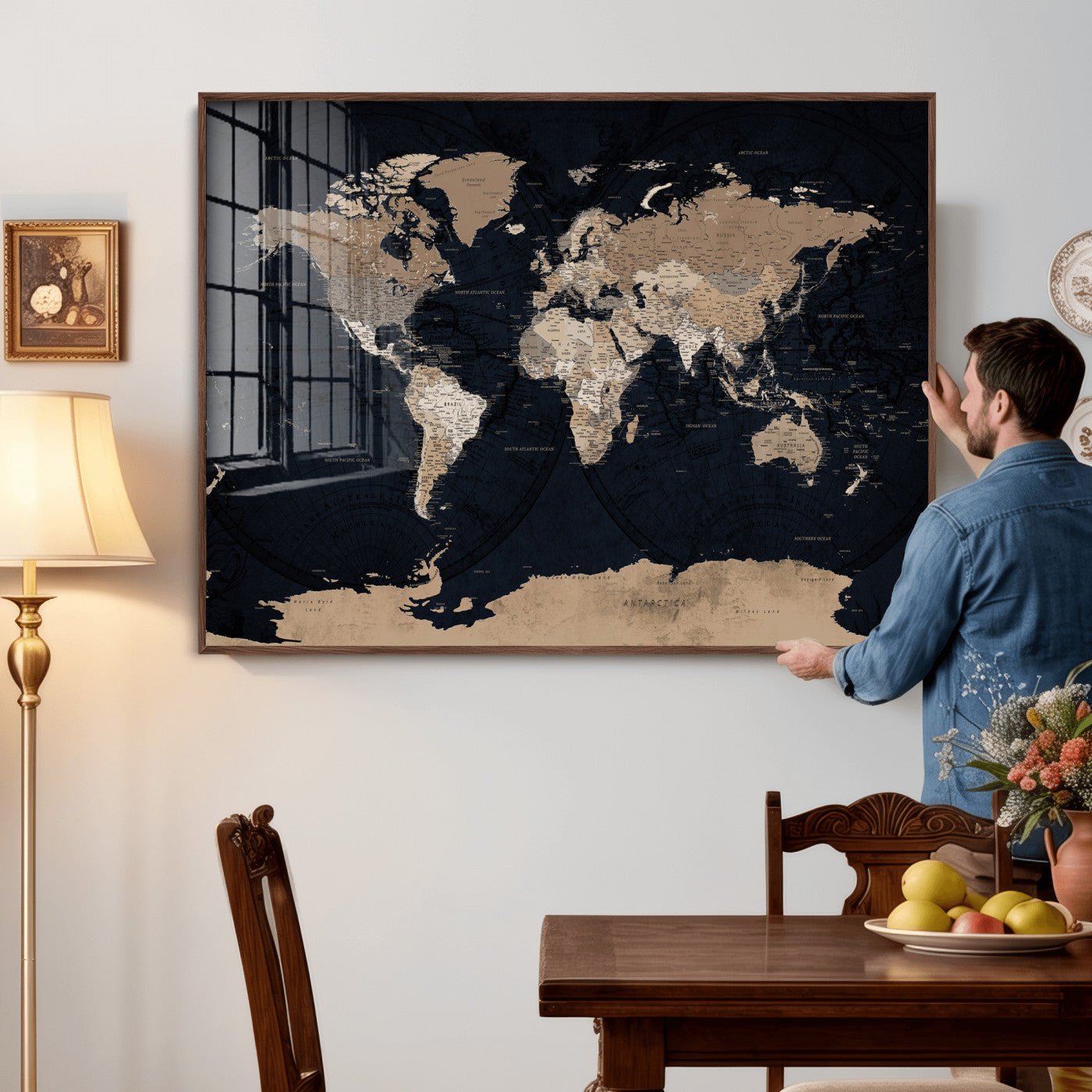 25812727-MGV-CV-36X24 - World Map Wall Art Canvas Print, Modern Decorative Framed Map Artwork Prints for Living Room, Office, Bedroom Wall Decor