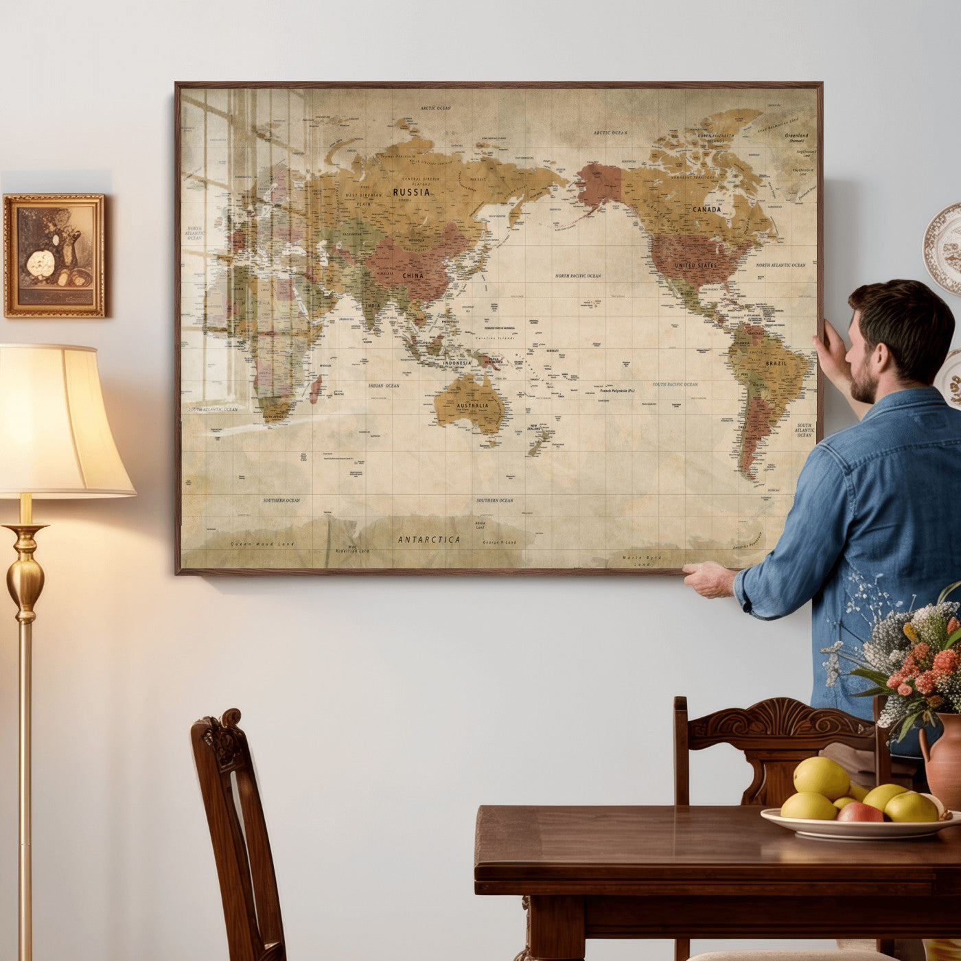 83478963-MGV-CV-36X24 - World Map Wall Art Canvas Print, Modern Decorative Framed Map Artwork Prints for Living Room, Office, Bedroom Wall Decor