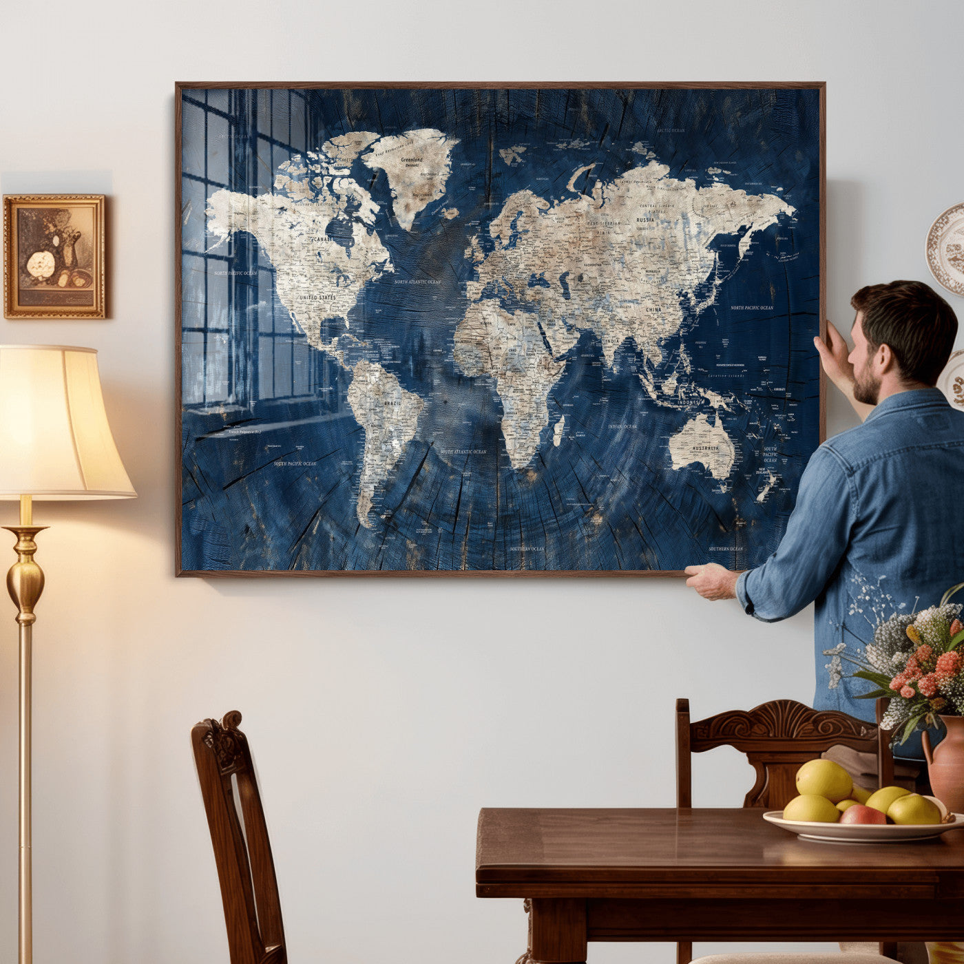 56126010-MGV-CV-36X24 - World Map Wall Art Canvas Print, Modern Decorative Framed Map Artwork Prints for Living Room, Office, Bedroom Wall Decor