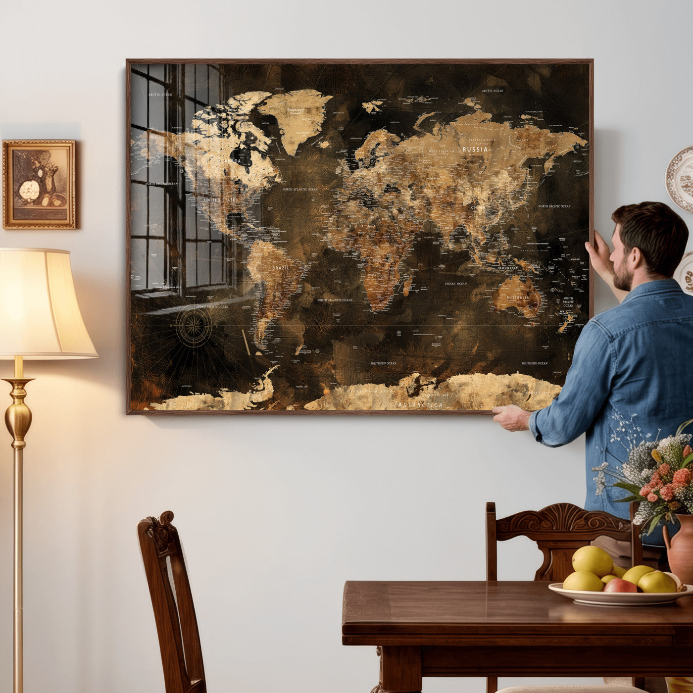 97742922-MGV-CV-36X24 - World Map Wall Art Canvas Print, Modern Decorative Framed Map Artwork Prints for Living Room, Office, Bedroom Wall Decor