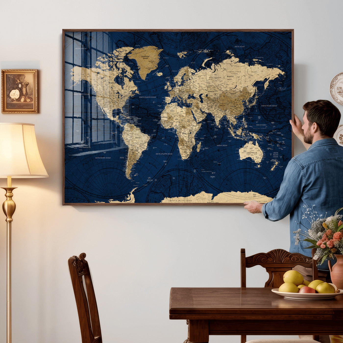 54770746-MGV-CV-36X24 - World Map Wall Art Canvas Print, Modern Decorative Framed Map Artwork Prints for Living Room, Office, Bedroom Wall Decor