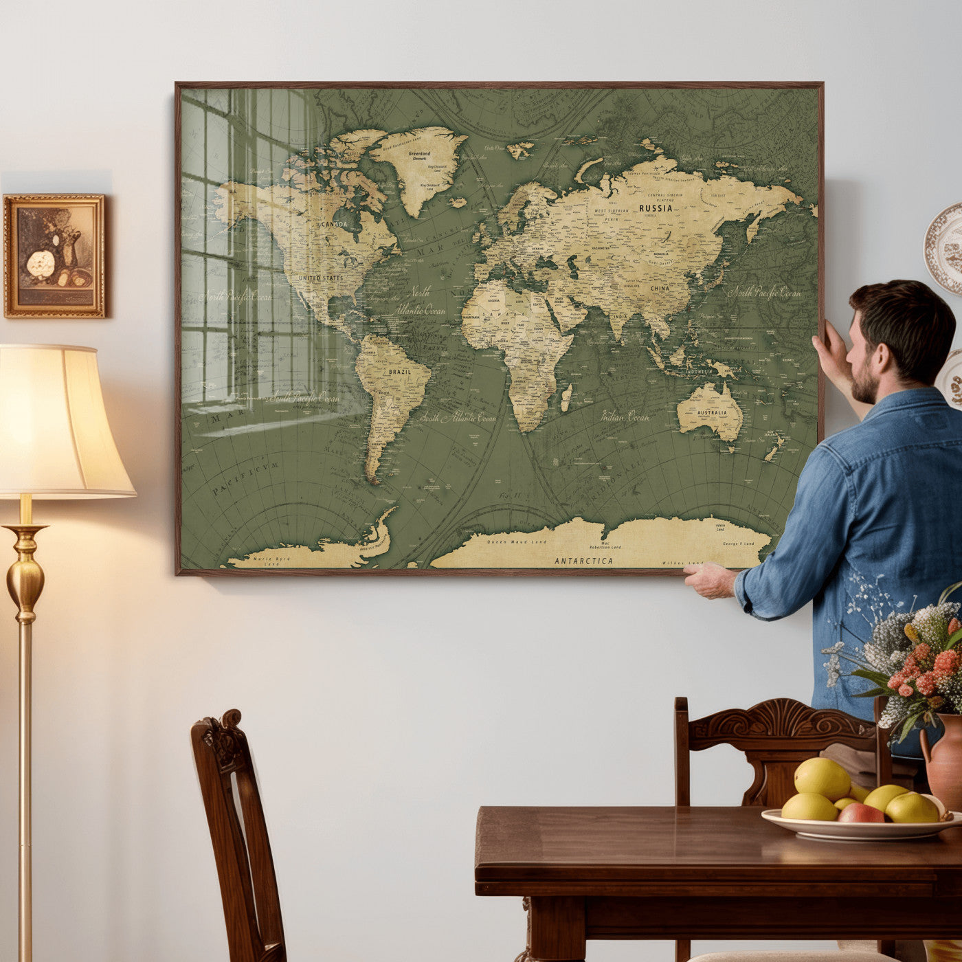 75846040-MGV-CV-36X24 - World Map Wall Art Canvas Print, Modern Decorative Framed Map Artwork Prints for Living Room, Office, Bedroom Wall Decor