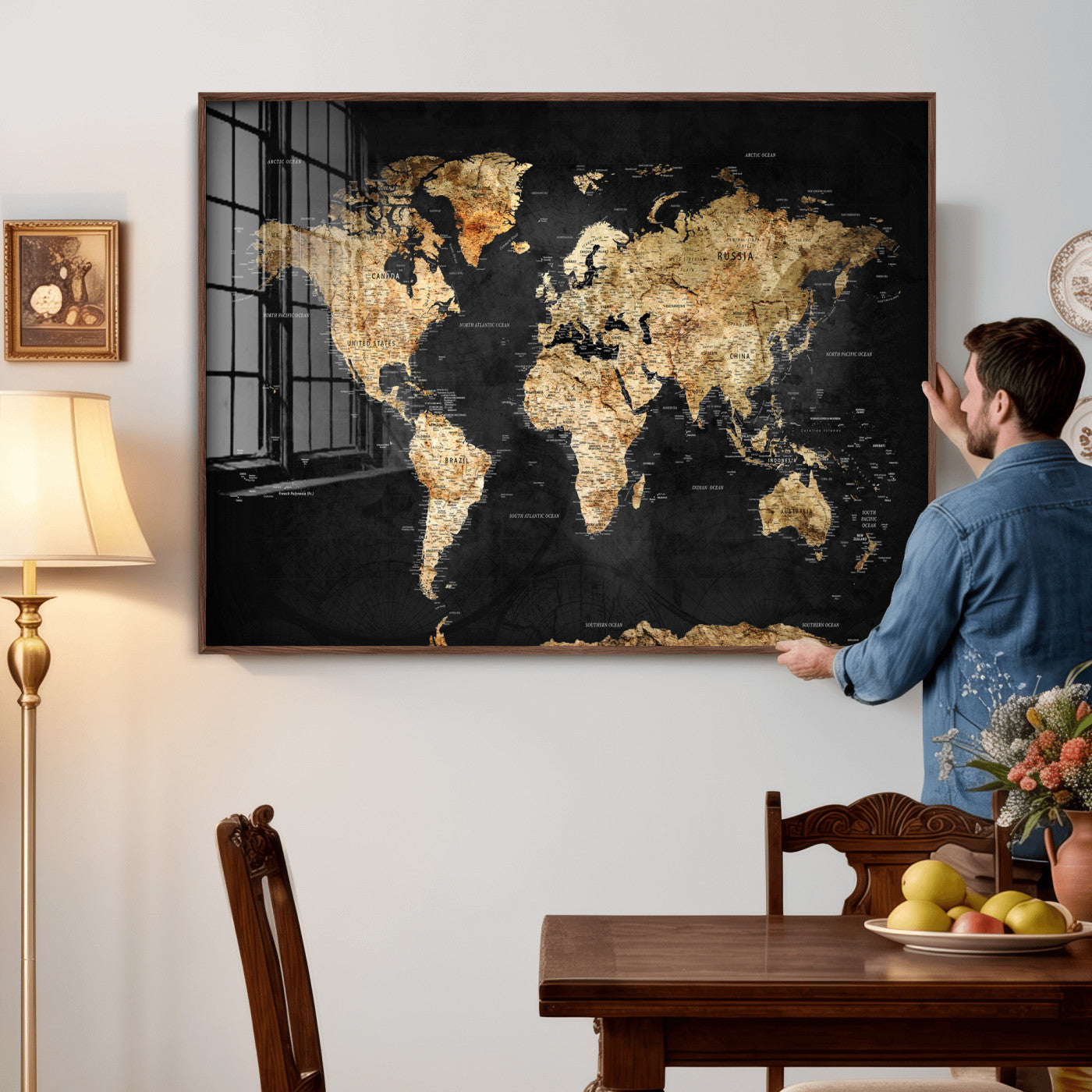 23568589-MGV-CV-36X24 - World Map Wall Art Canvas Print, Modern Decorative Framed Map Artwork Prints for Living Room, Office, Bedroom Wall Decor