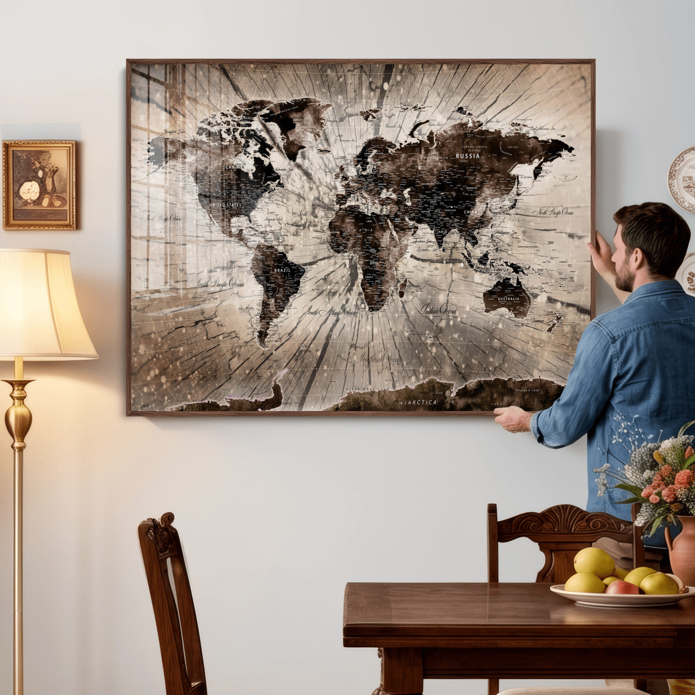 94623295-MGV-CV-36X24 - World Map Wall Art Canvas Print, Modern Decorative Framed Map Artwork Prints for Living Room, Office, Bedroom Wall Decor