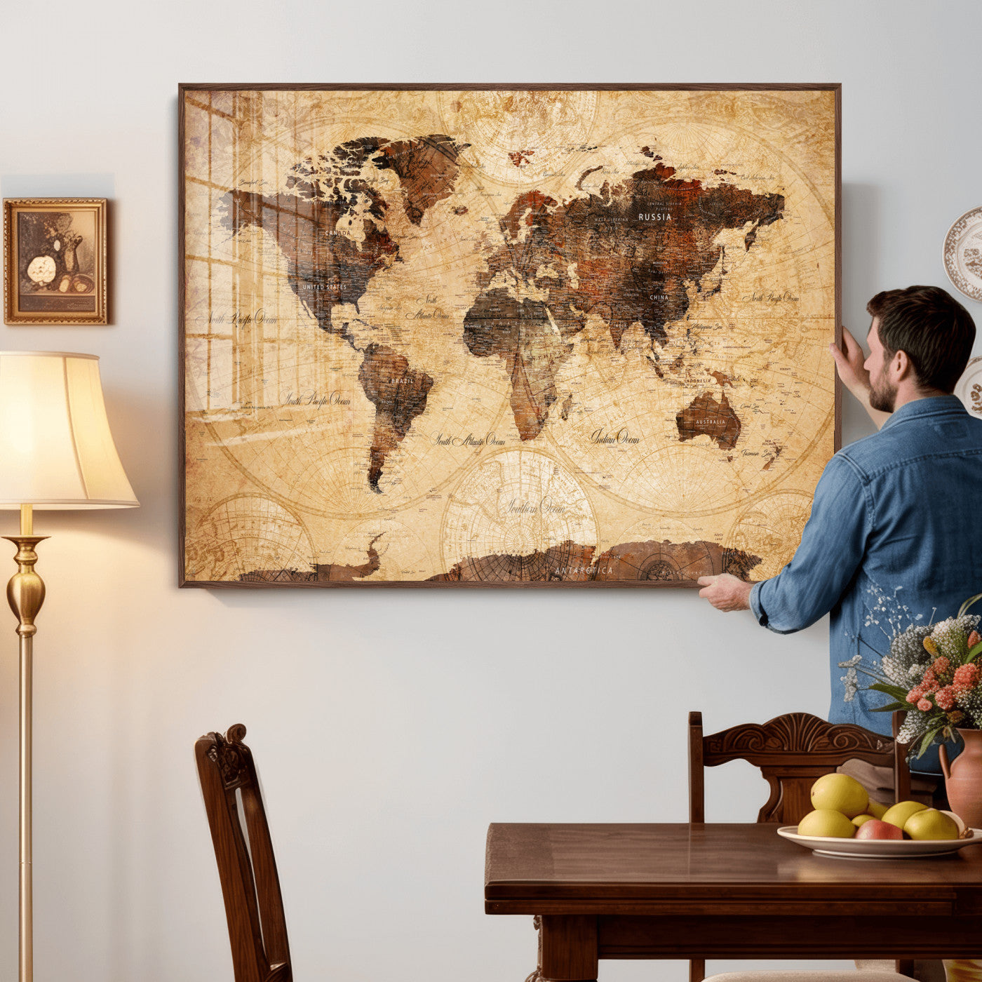 40760475-MGV-CV-36X24 - World Map Wall Art Canvas Print, Modern Decorative Framed Map Artwork Prints for Living Room, Office, Bedroom Wall Decor