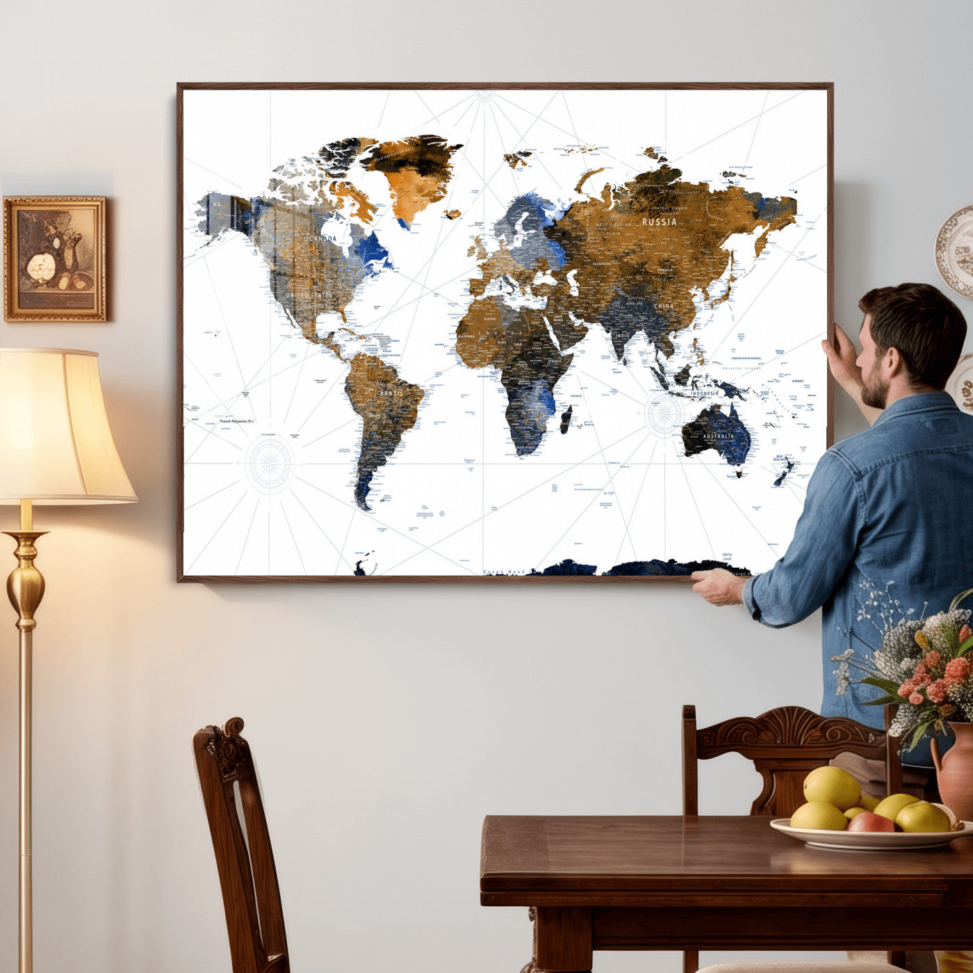 56364879-MGV-CV-36X24 - World Map Wall Art Canvas Print, Modern Decorative Framed Map Artwork Prints for Living Room, Office, Bedroom Wall Decor