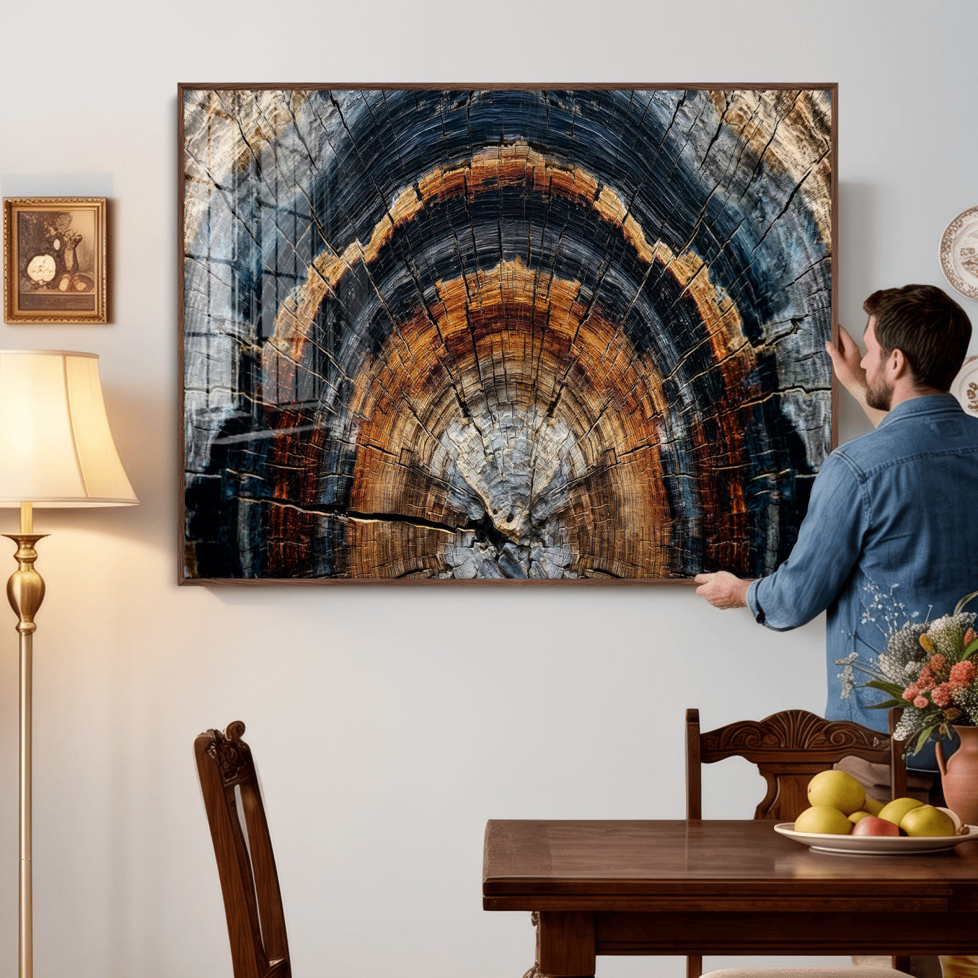 92693966A-MGV-CV-36X24 - Abstract Wood Grain Canvas Print, Tree Ring Pattern Wall Art, Framed Canvas Ready to Hang