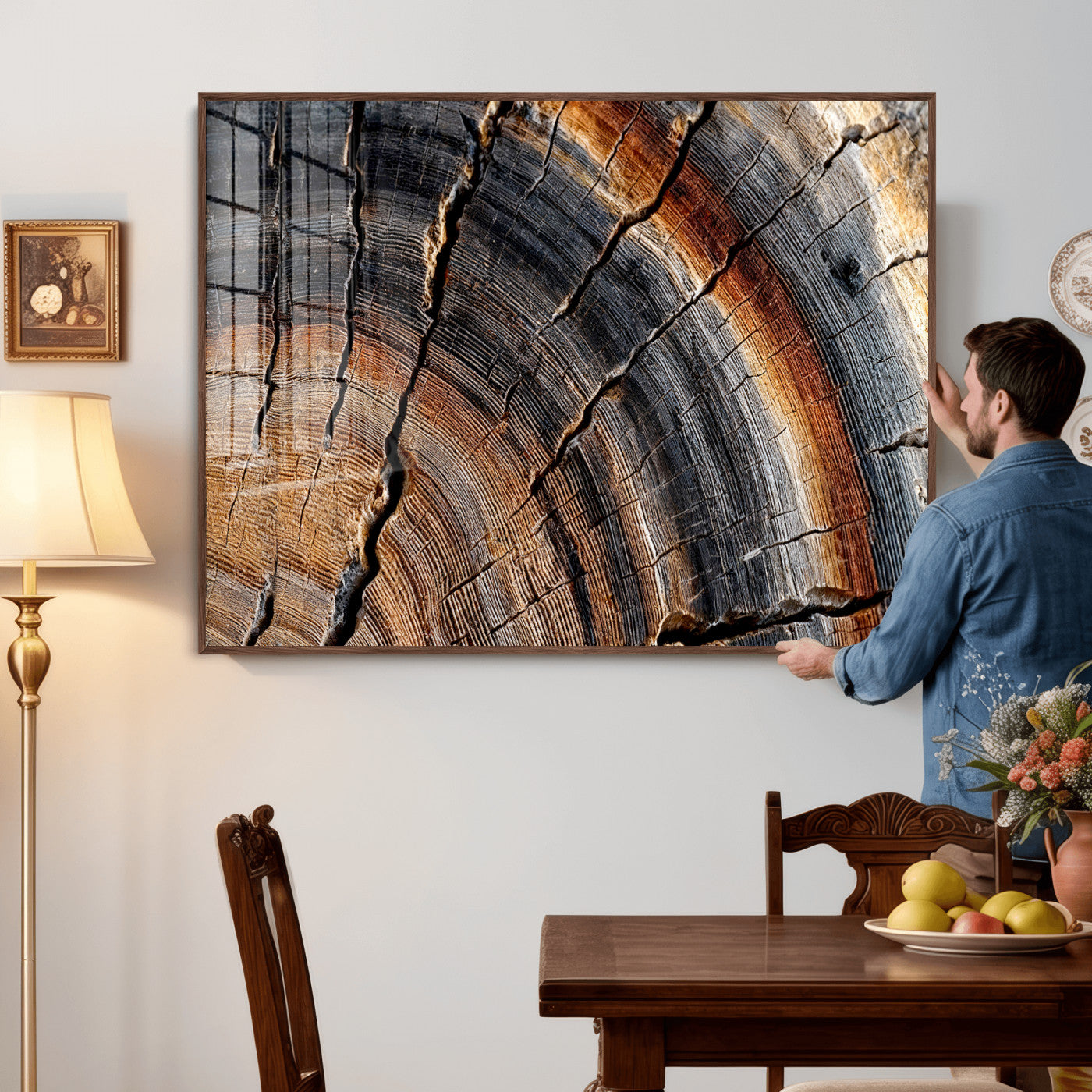 92693966E-MGV-CV-36X24 - Framed Large Abstract Wood Grain Canvas Print, Tree Ring Pattern Wall Art, Framed Canvas Ready to Hang