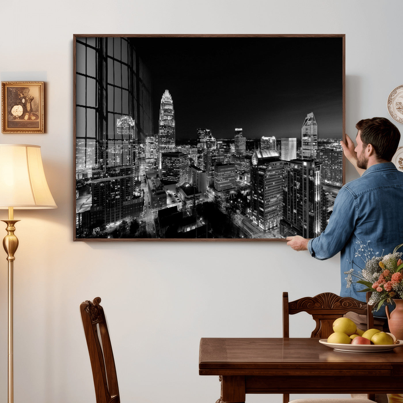 68329345-MGV-CV-36X24 - Atlanta Skyline Wall Art Canvas Print, Atlanta Downtown Night Cityscape Print for Modern Urban Wall Decor