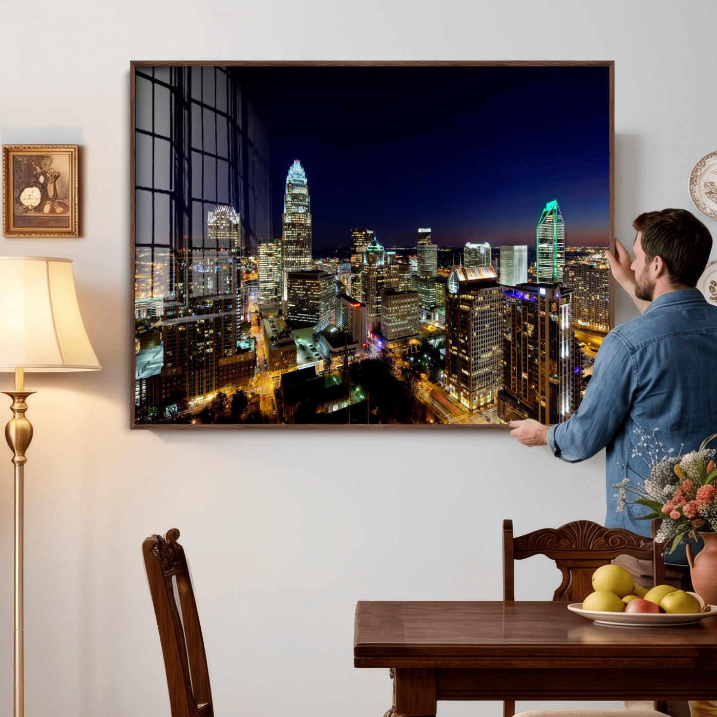 47163738-MGV-CV-36X24 - Atlanta Skyline Wall Art Canvas Print, Atlanta Downtown Night Cityscape Print for Modern Urban Wall Decor