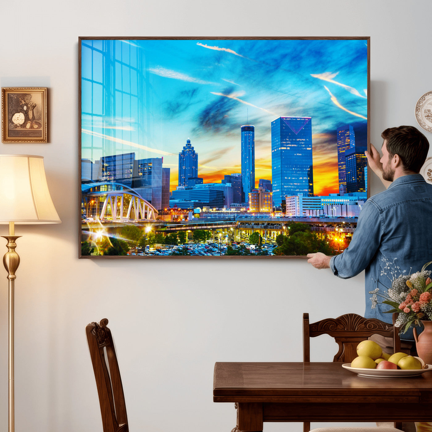 23097797-MGV-CV-36X24 - Atlanta Skyline Wall Art Canvas Print, Atlanta Downtown Night Cityscape Print for Modern Urban Wall Decor