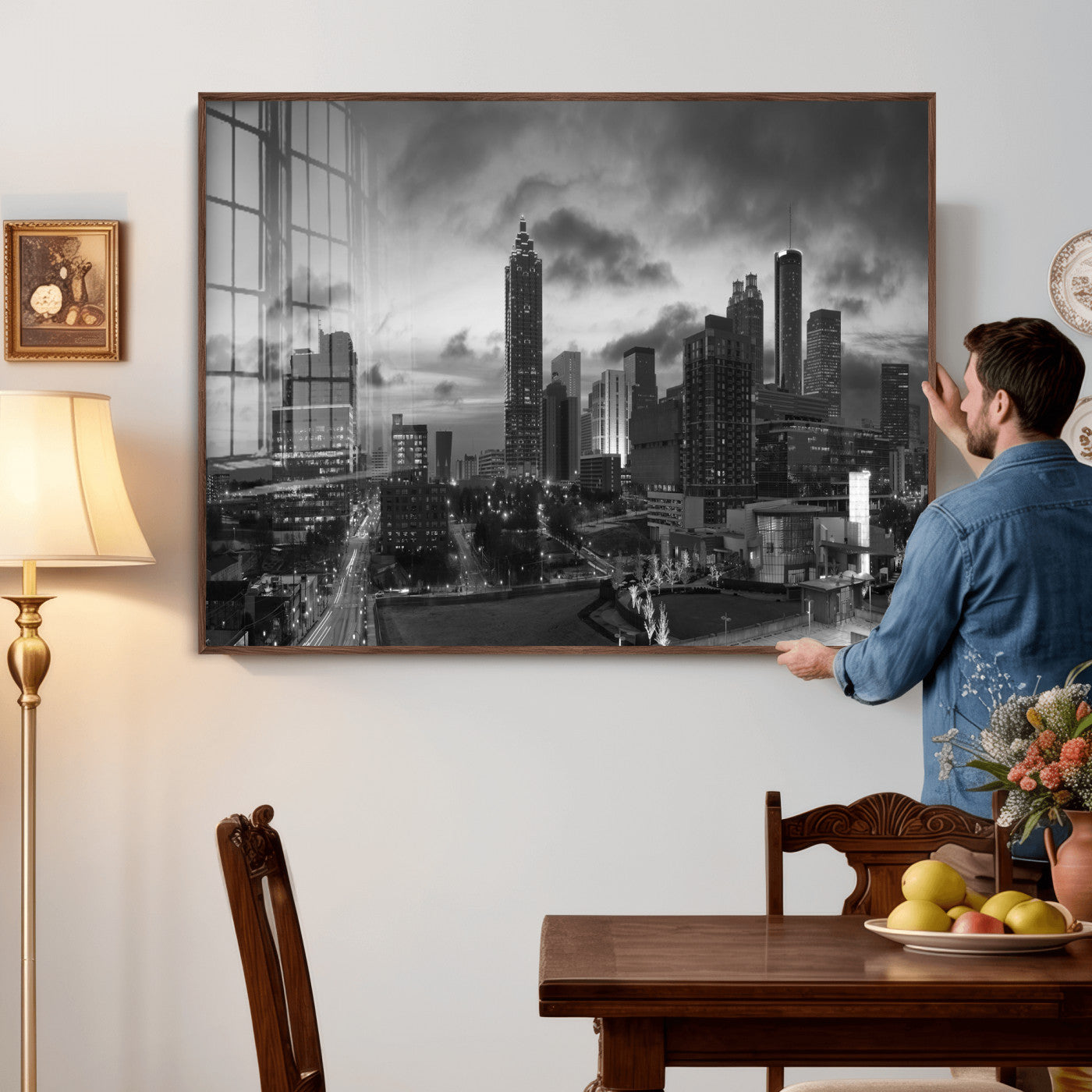 91959506-MGV-CV-36X24 - Atlanta Skyline Wall Art Canvas Print, Atlanta Downtown Night Cityscape Print for Modern Urban Wall Decor