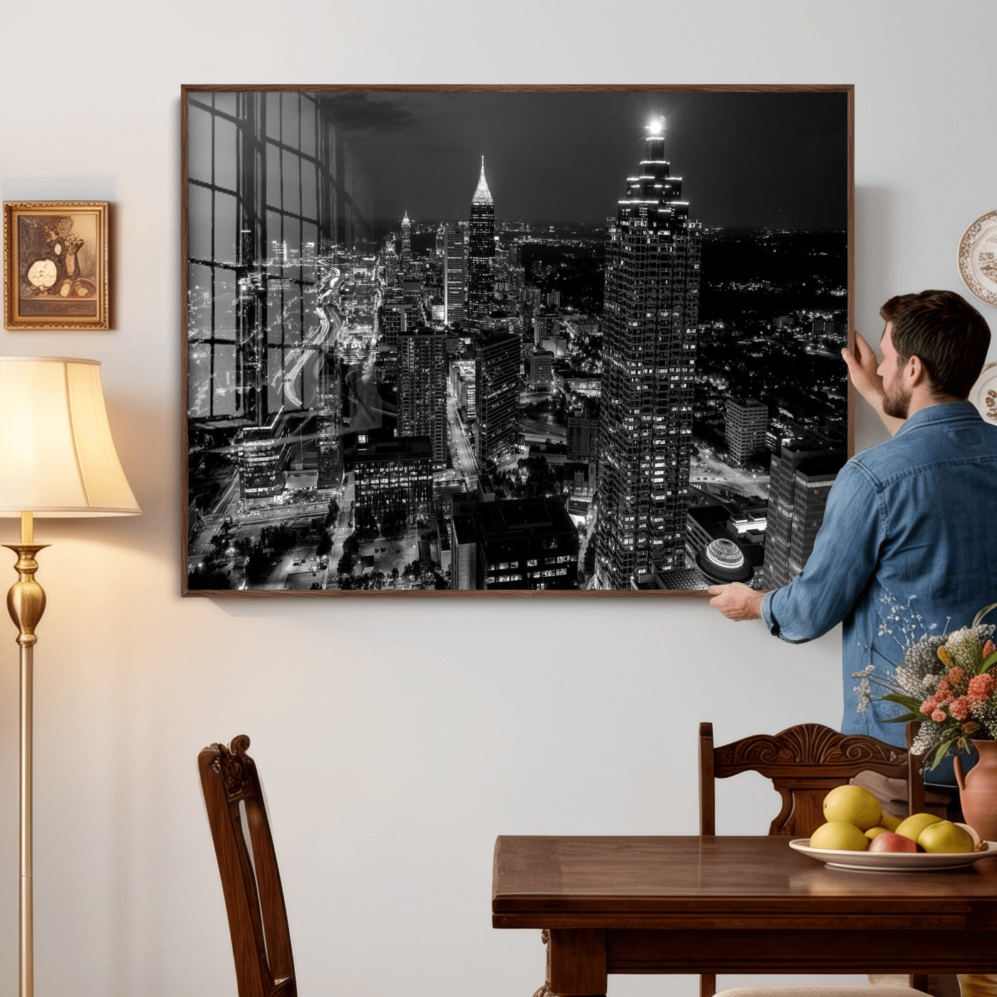 56773510-MGV-CV-36X24 - Atlanta Skyline Wall Art Canvas Print, Atlanta Downtown Night Cityscape Print for Modern Urban Wall Decor