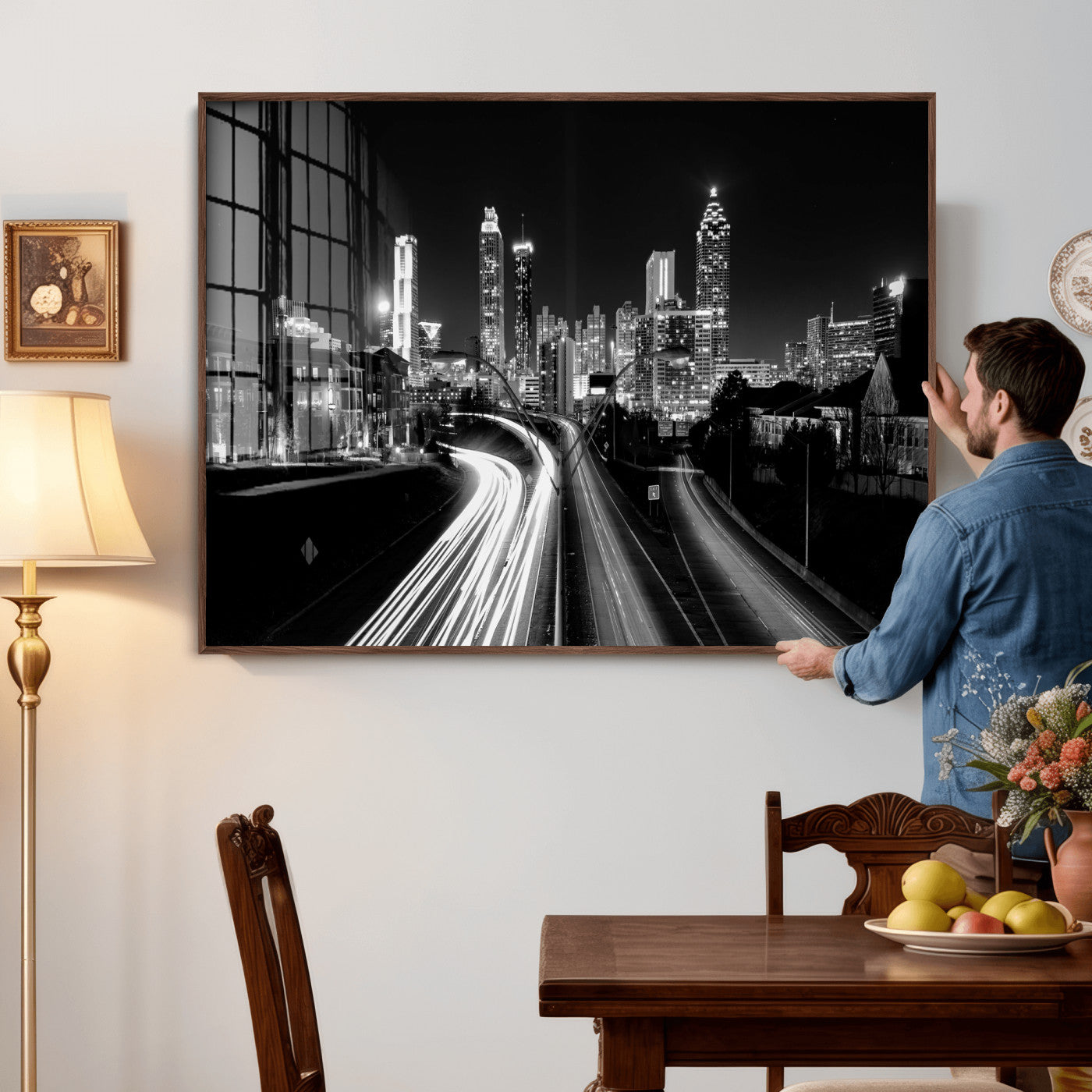 80330064-MGV-CV-36X24 - Atlanta Skyline Wall Art Canvas Print, Atlanta Downtown Night Cityscape Print for Modern Urban Wall Decor