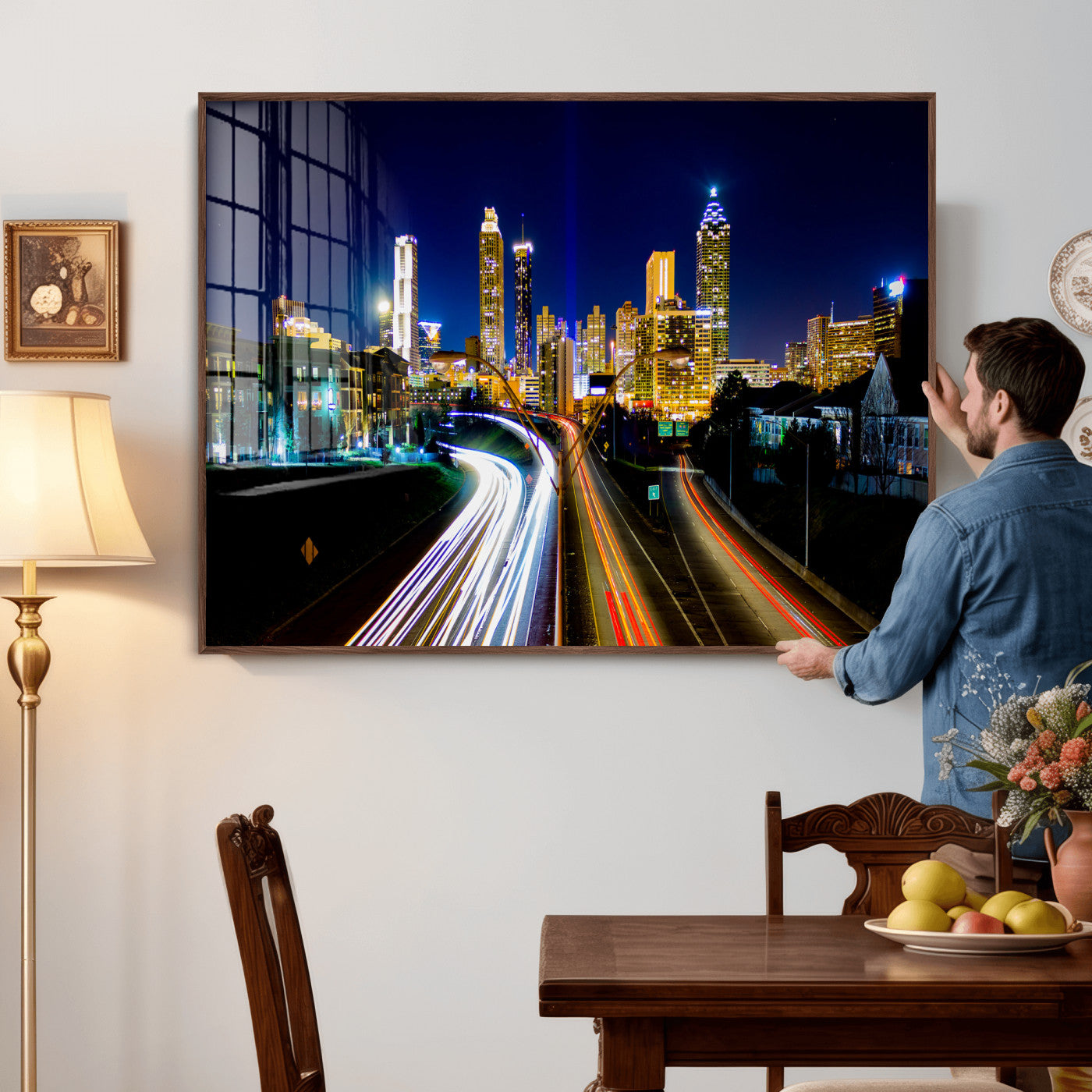 12967464-MGV-CV-36X24 - Atlanta Skyline Wall Art Canvas Print, Atlanta Downtown Night Cityscape Print for Modern Urban Wall Decor