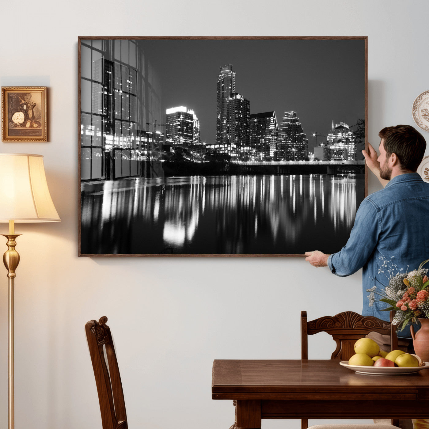 38129554-MGV-CV-36X24 - Austin Skyline Wall Art Canvas Print, Austin Downtown Night Cityscape Print for Modern Urban Wall Decor
