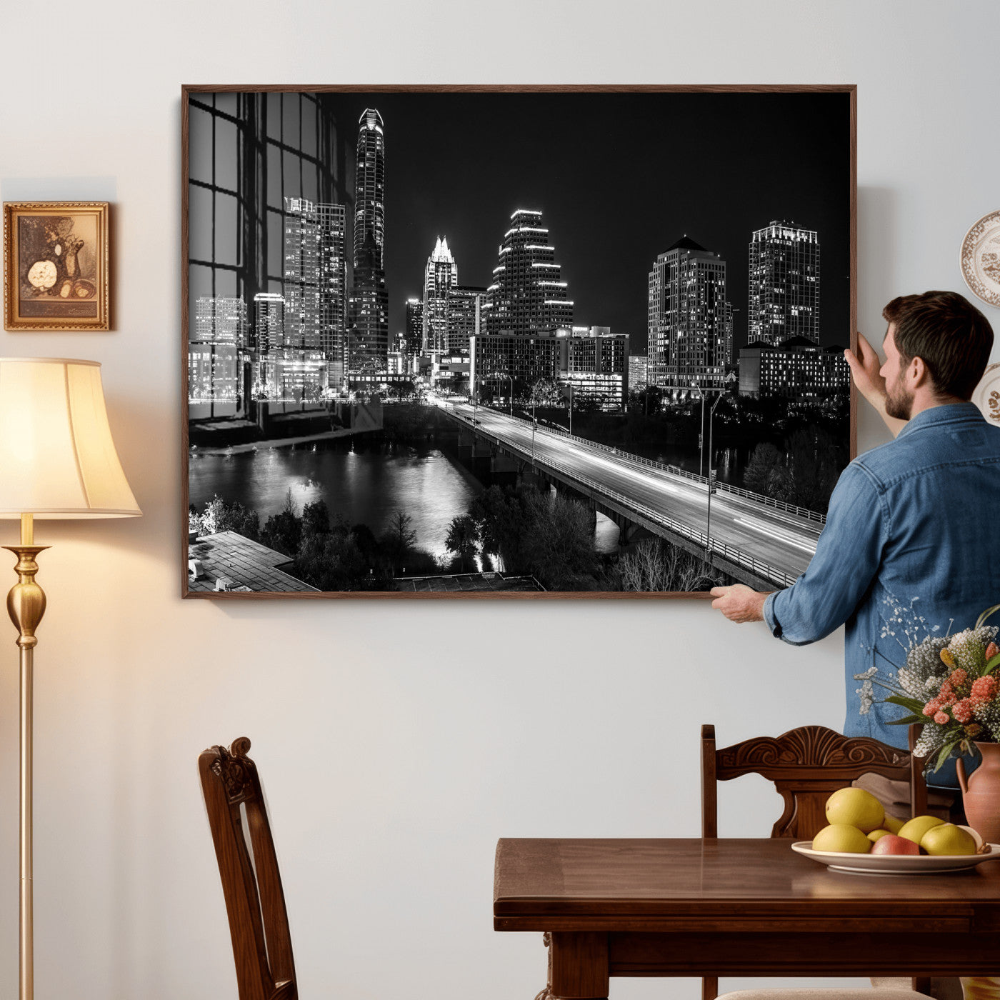 37531750-MGV-CV-36X24 - Austin Skyline Wall Art Canvas Print, Austin Downtown Night Cityscape Print for Modern Urban Wall Decor