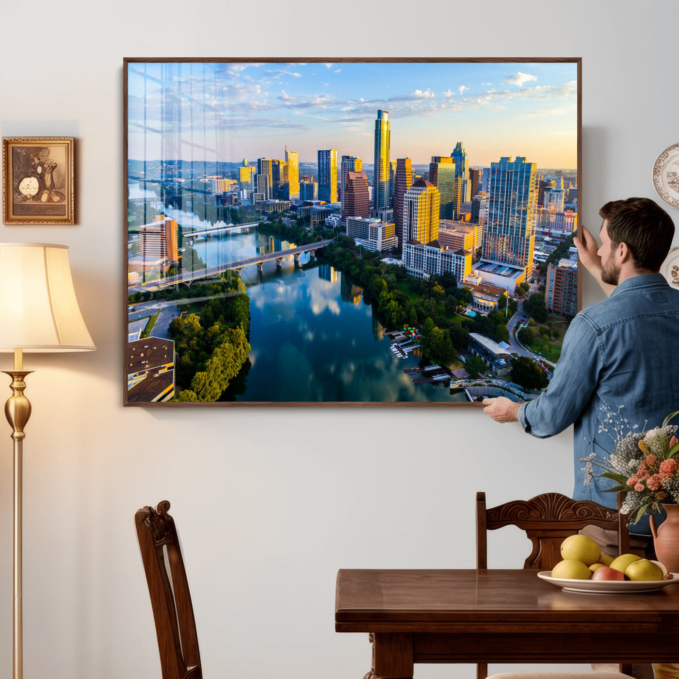 33675326-MGV-CV-36X24 - Austin Skyline Wall Art Canvas Print, Austin Downtown Night Cityscape Print for Modern Urban Wall Decor