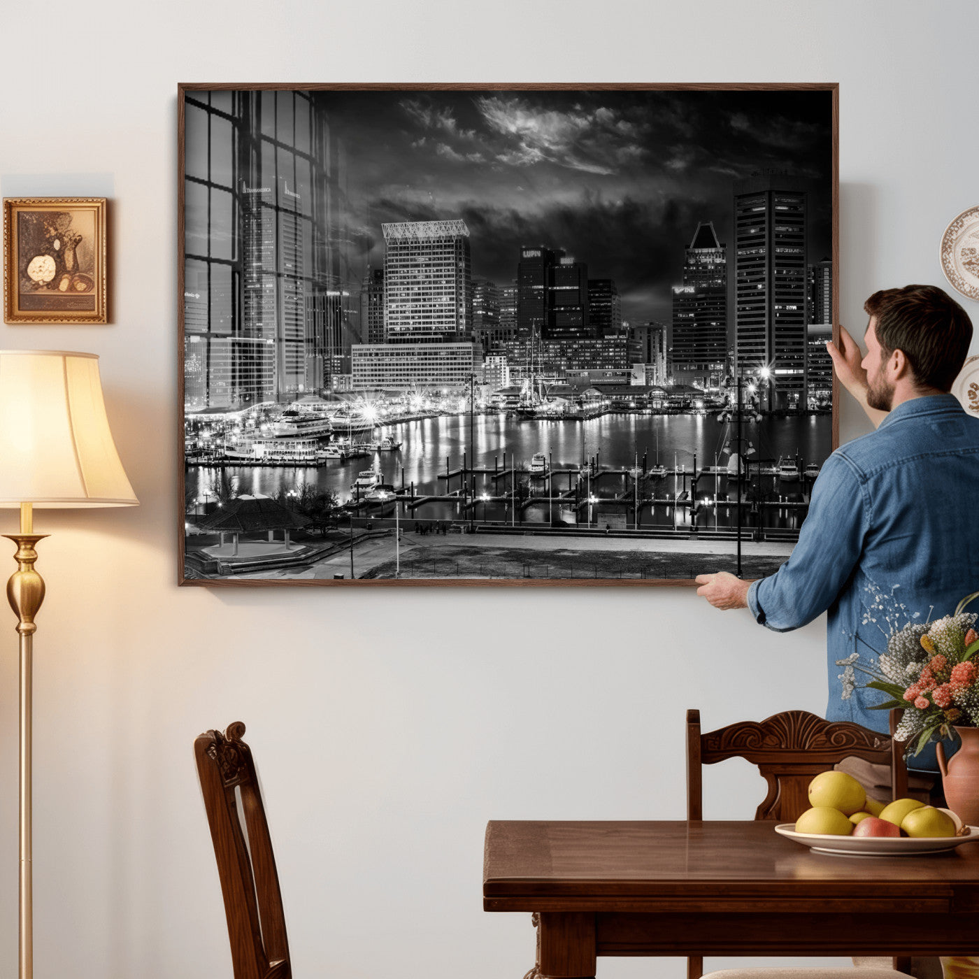 79755655-MGV-CV-36X24 - Baltimore Skyline Wall Art Canvas Print, Baltimore Downtown Night Cityscape Print for Modern Urban Wall Decor