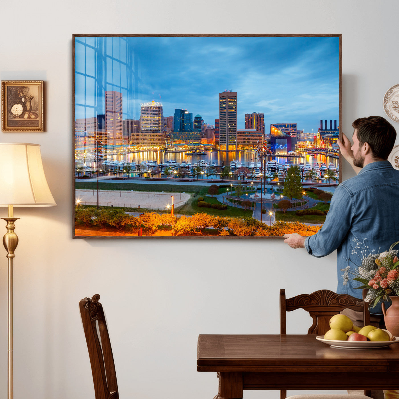 78635089-MGV-CV-36X24 - Baltimore Skyline Wall Art Canvas Print, Baltimore Downtown Night Cityscape Print for Modern Urban Wall Decor