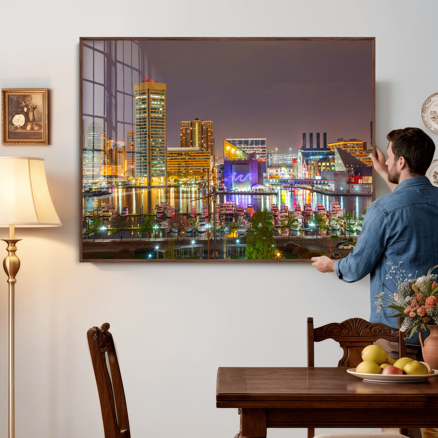 42654823-MGV-CV-36X24 - Baltimore Skyline Wall Art Canvas Print, Baltimore Downtown Night Cityscape Print for Modern Urban Wall Decor