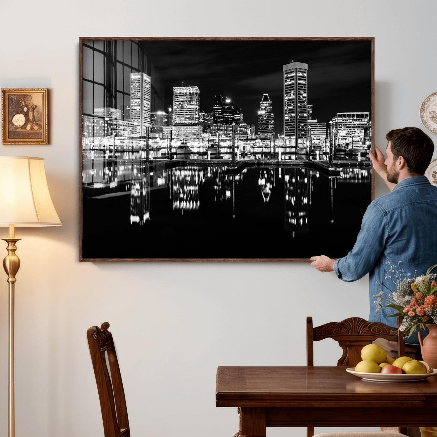 69187681-MGV-CV-36X24 - Baltimore Skyline Wall Art Canvas Print, Baltimore Downtown Night Cityscape Print for Modern Urban Wall Decor