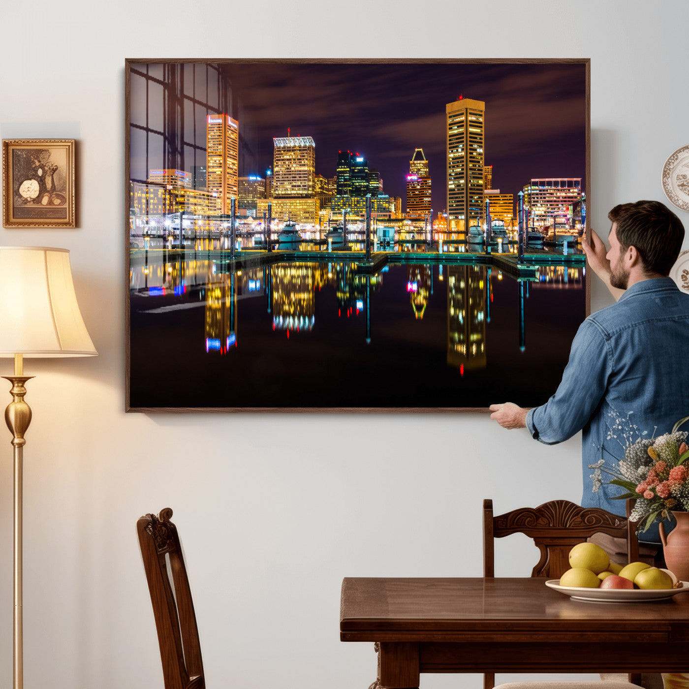 38201692-MGV-CV-36X24 - Baltimore Skyline Wall Art Canvas Print, Baltimore Downtown Night Cityscape Print for Modern Urban Wall Decor
