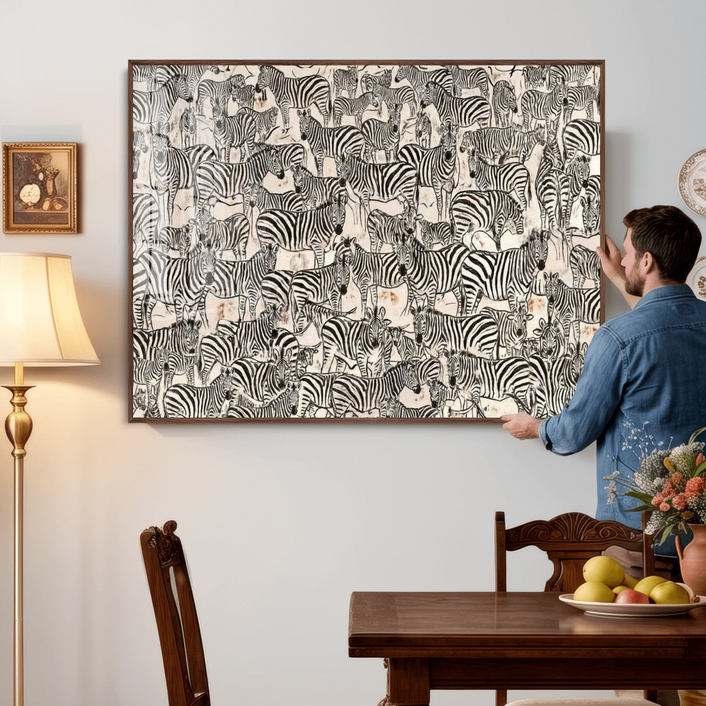 76453377-MGV-CV-36X24 - Farmhouse Animals Wall Art Canvas Print - Abstract Farm Animal Drawing Mid-Century Wall Art for Cabin Decor