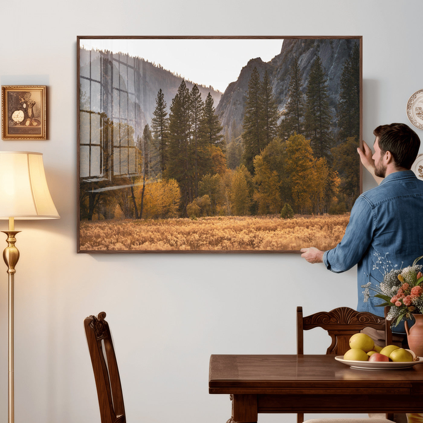 61682763-MGV-CV-36X24 - Yosemite Valley Autumn Forest Landscape Wall Art Canvas Print, Granite Mountain Pine Trees Canvas Print, California National Park Fall Scenic Art Printing