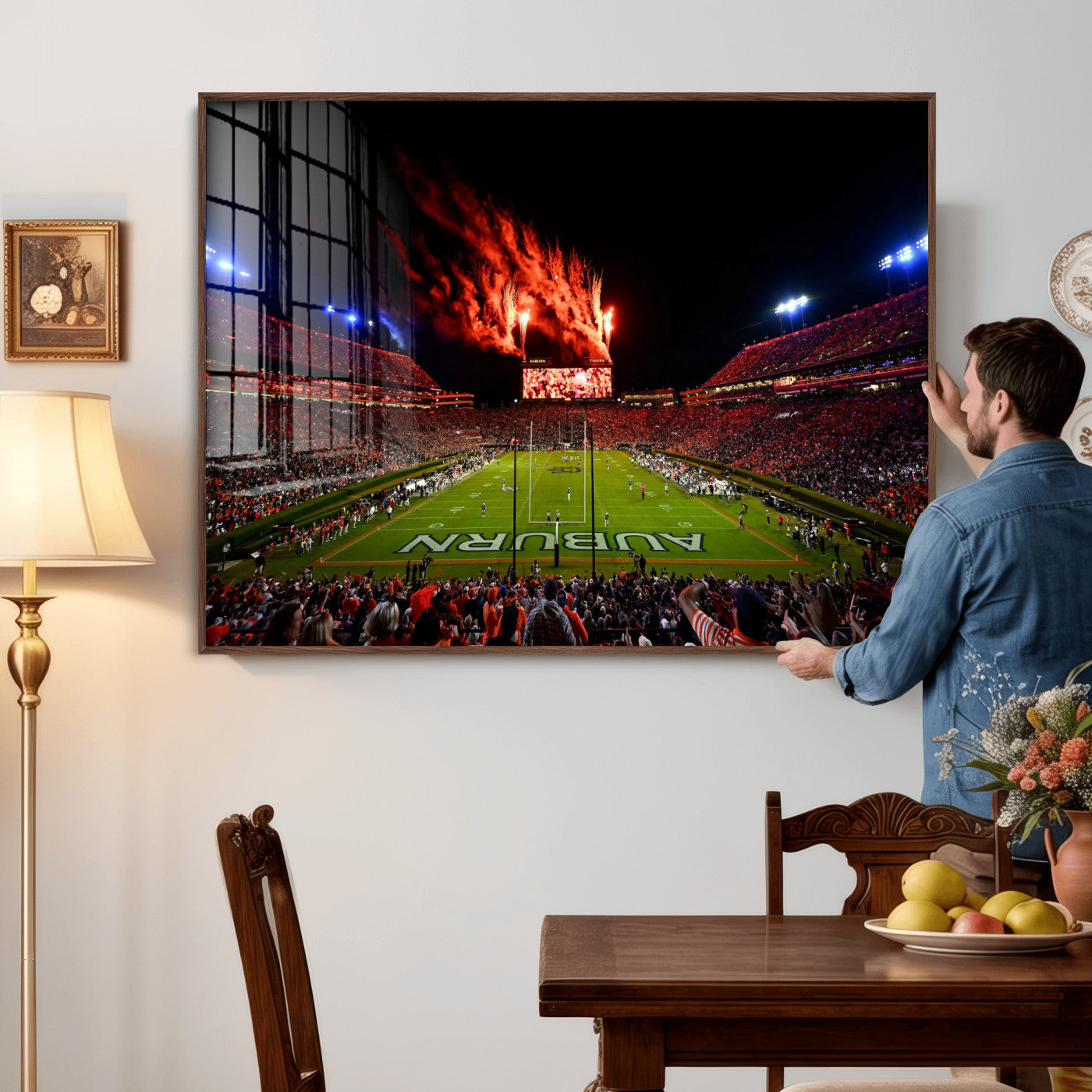 81918884-MGV-CV-36X24 - Auburn Stadium Wall Art Canvas Print, College Football Night Game Crowd, Jordan Hare Stadium Artwork