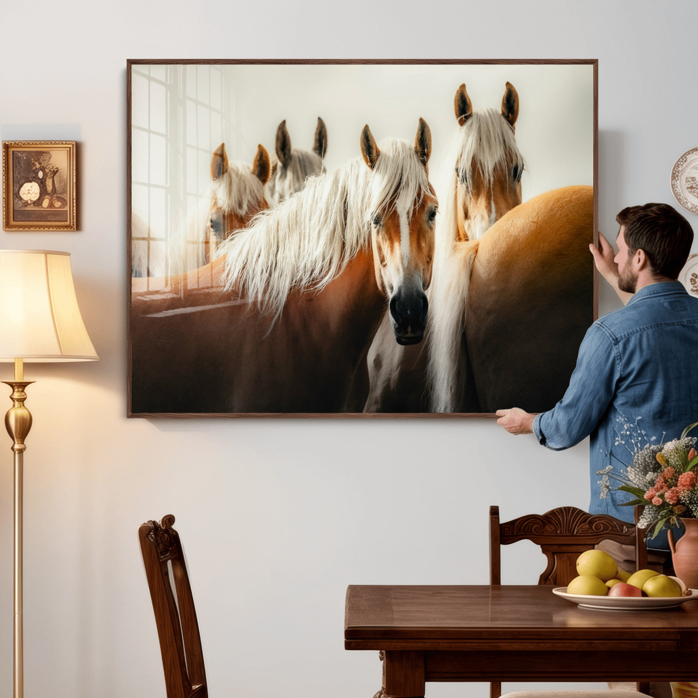 71904941-MGV-CV-36X24 - Wild Horse Herd Wall Art Canvas Print, Natural Horse Portrait Nature Wall Decor for Living Room and Office