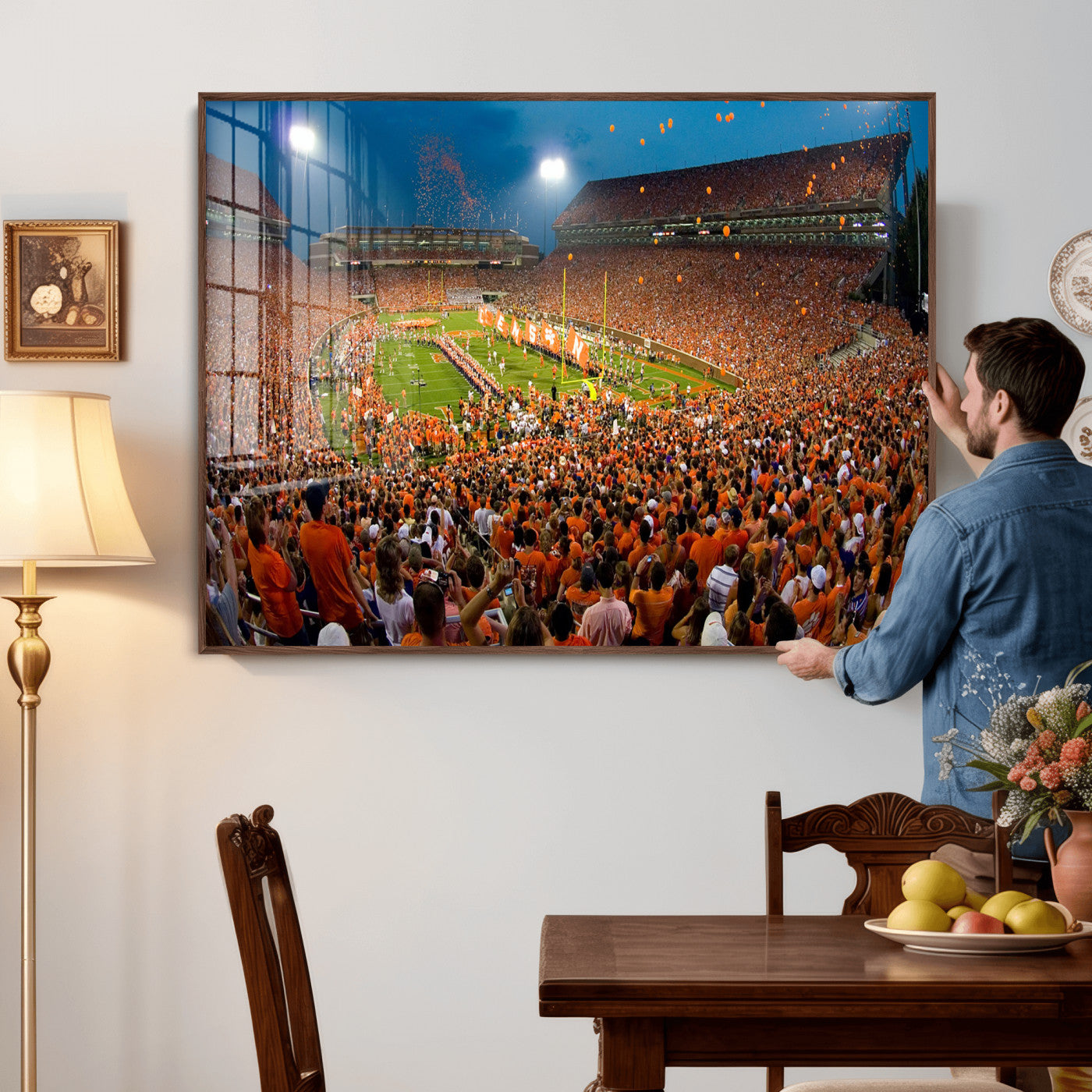42850097-MGV-CV-36X24 - Clemson Tigers Memorial Stadium Wall Art Canvas Print, Death Valley Football Stadium Artwork, Packed Game Night Crowd Scene