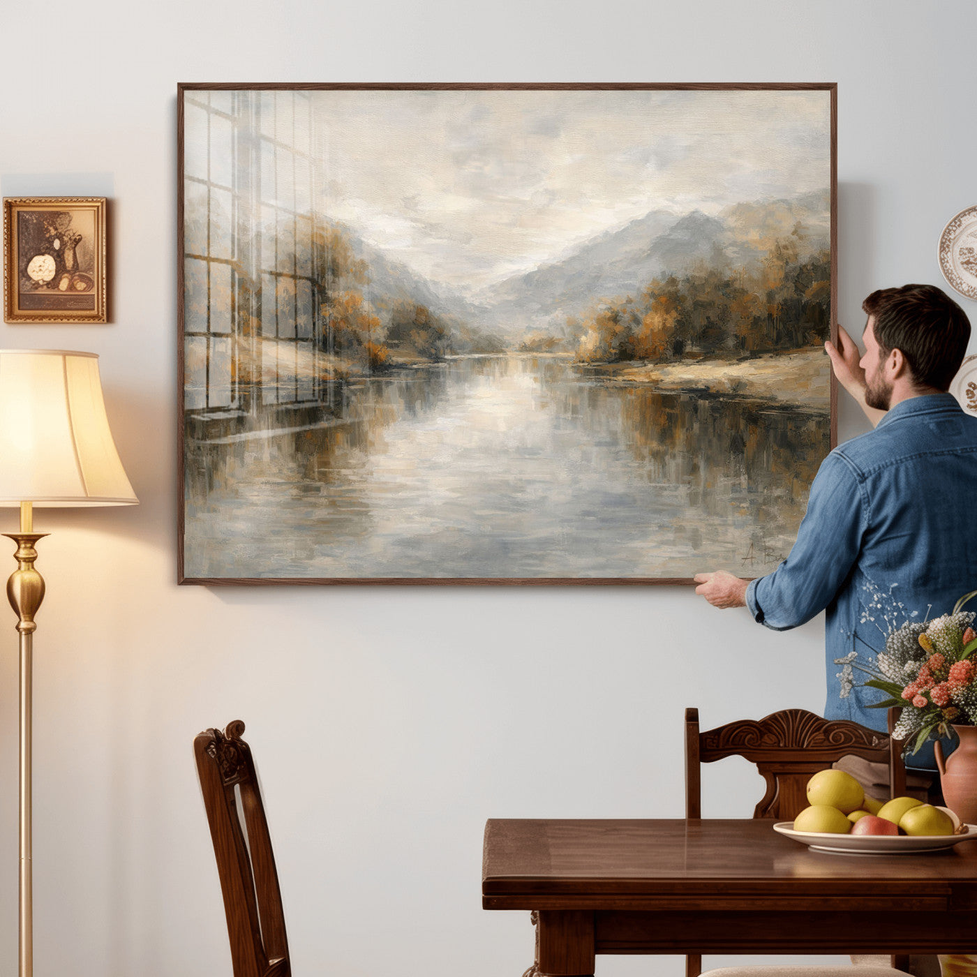 62194542-MGV-CV-36X24 - Abstract Landscape Wall Art Canvas Print, Modern Lake Printing Wall Decor for Contemporary Interiors