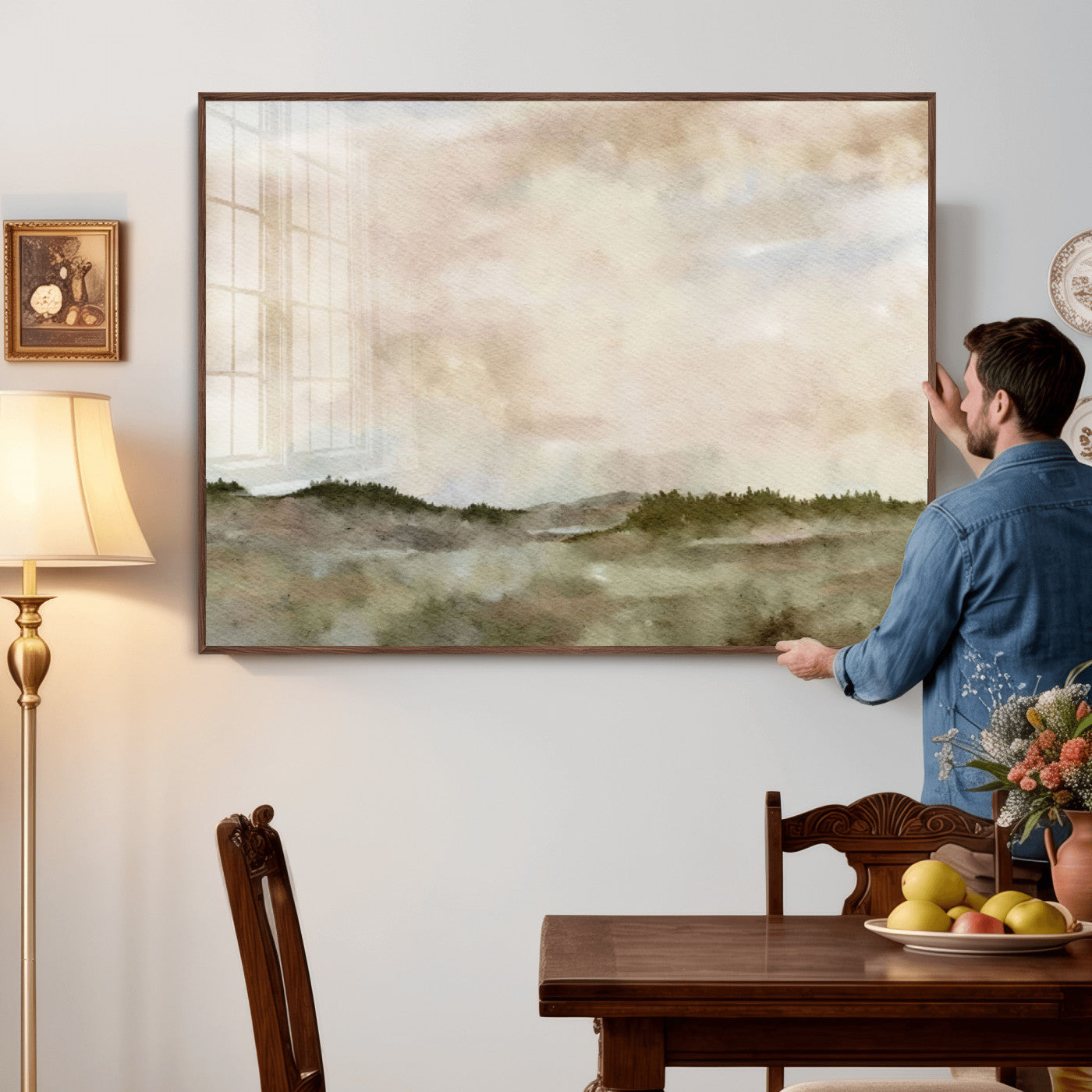 13578069-MGV-CV-36X24 - Abstract Landscape Wall Art Canvas Print, Watercolor Pastoral Landscape Painting Wall Decor for Modern Farmhouse Interiors