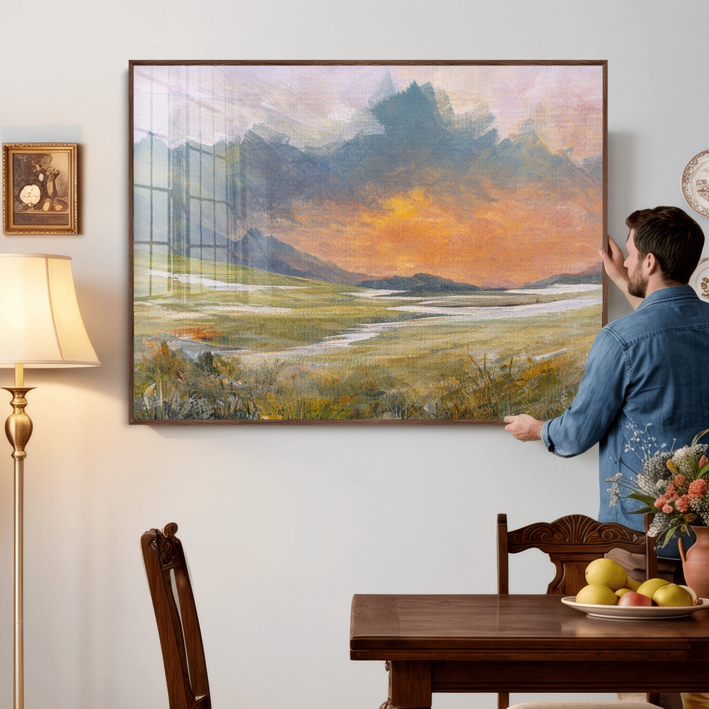 39892091-MGV-CV-36X24 - Mountain Sunset Wall Art Canvas Print Vintage Landscape Panorama Rustic Nature Decor
