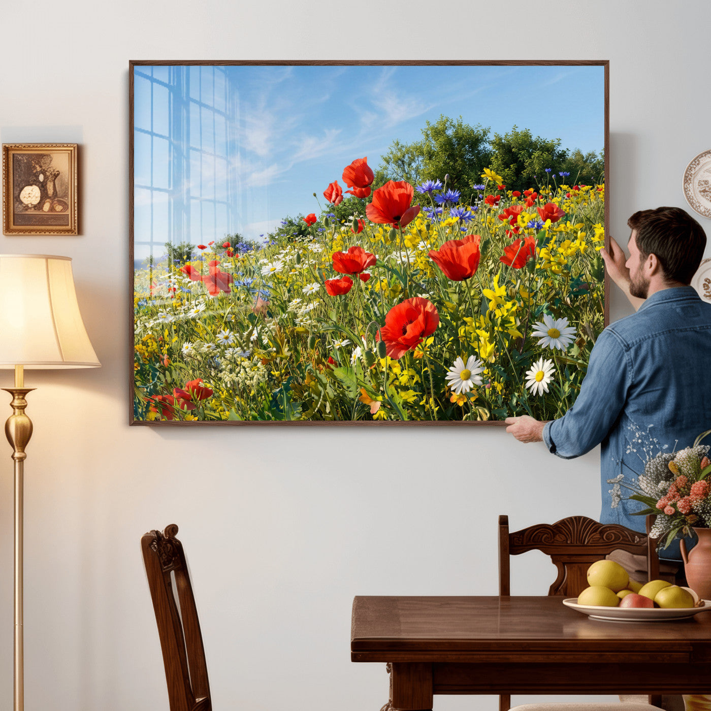 38570784-MGV-CV-36X24 - Wildflower Meadow Wall Art Canvas Print – Colorful Poppy and Daisy Field Landscape Artwork for Living Room Decor