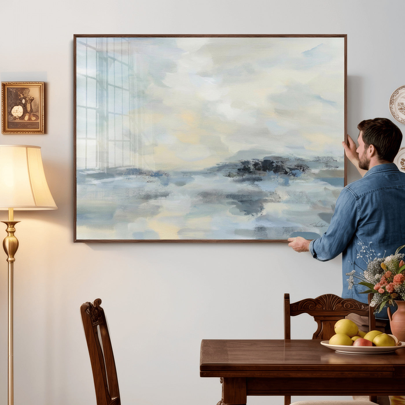 24647355-MGV-CV-36X24 - Abstract Coastal Landscape Wall Art Canvas Print – Soft Blue Gray Minimalist Painting