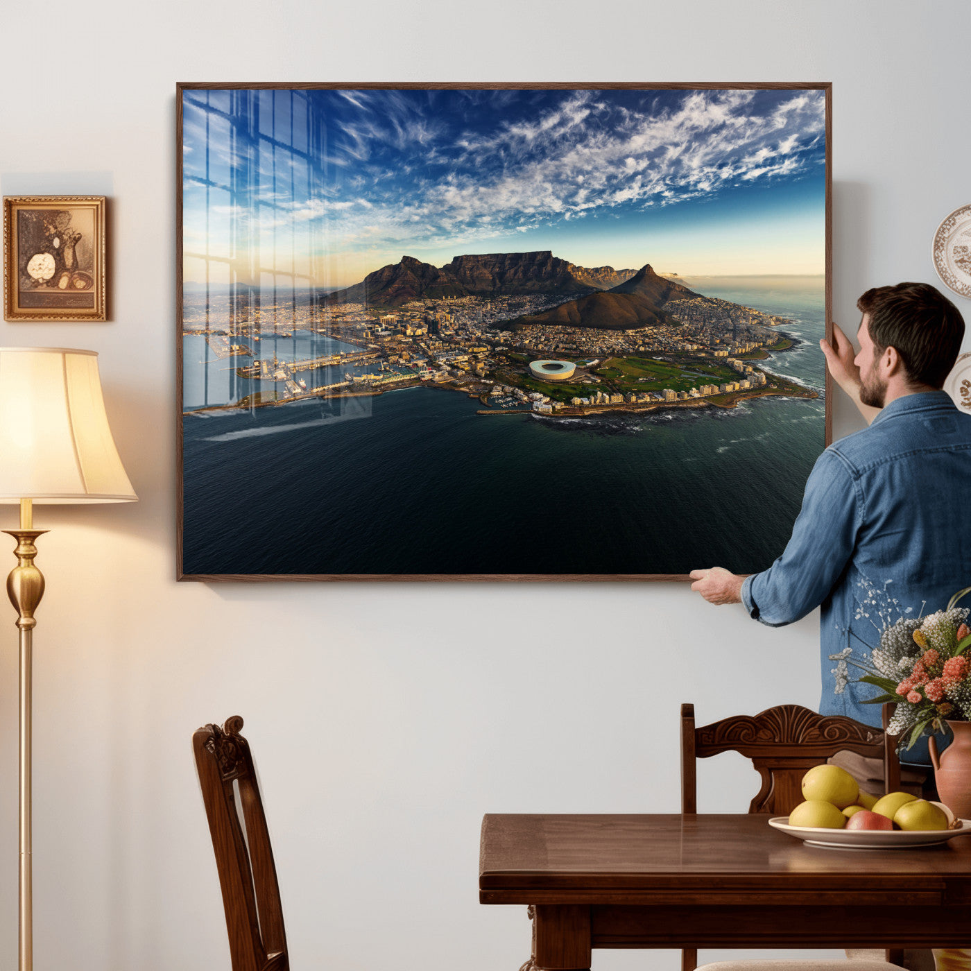 14654591-MGV-CV-36X24 - Cape Town Skyline Wall Art Canvas Print – Table Mountain Coastal Cityscape Artwork for Modern Office Decor