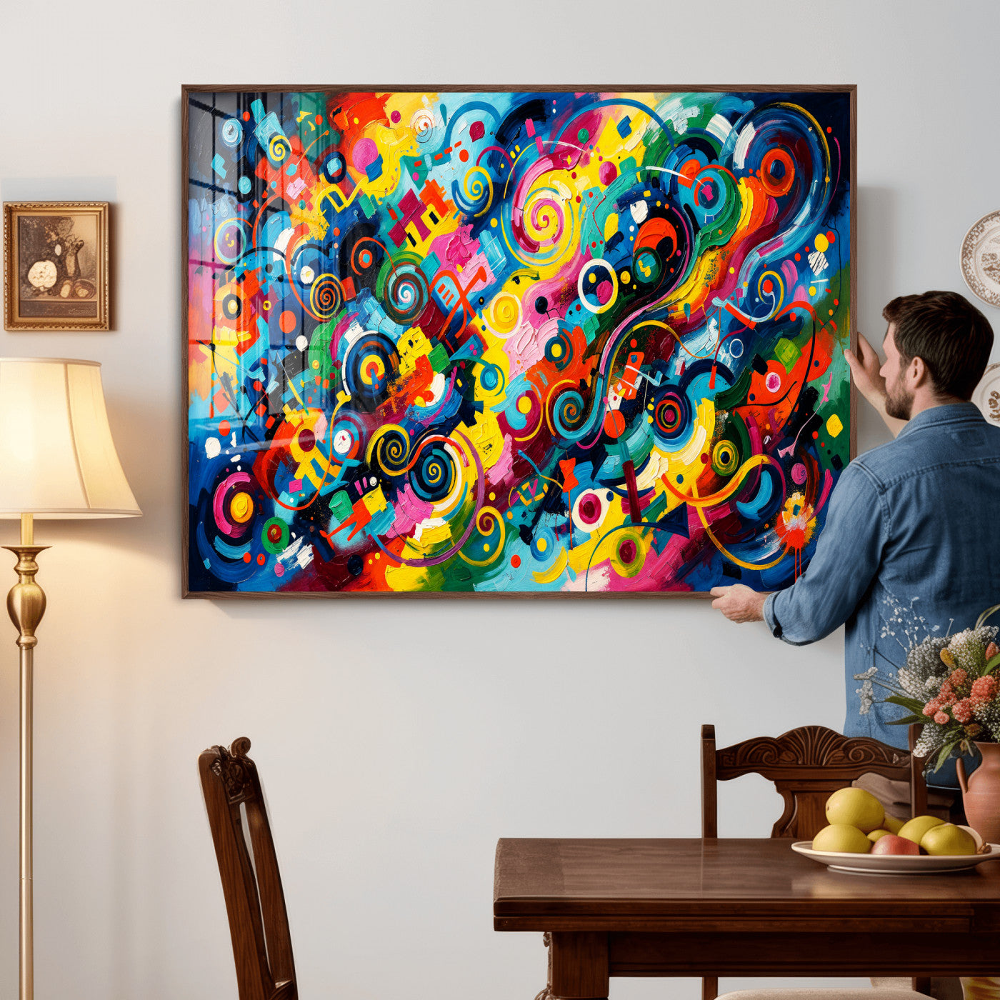 4712069R1-MGV-CV-36X24 - Geometric Abstract Wall Art Canvas Print, Bold Color Abstract Expressionist Painting Print, Modern Geometric Abstract Canvas Art