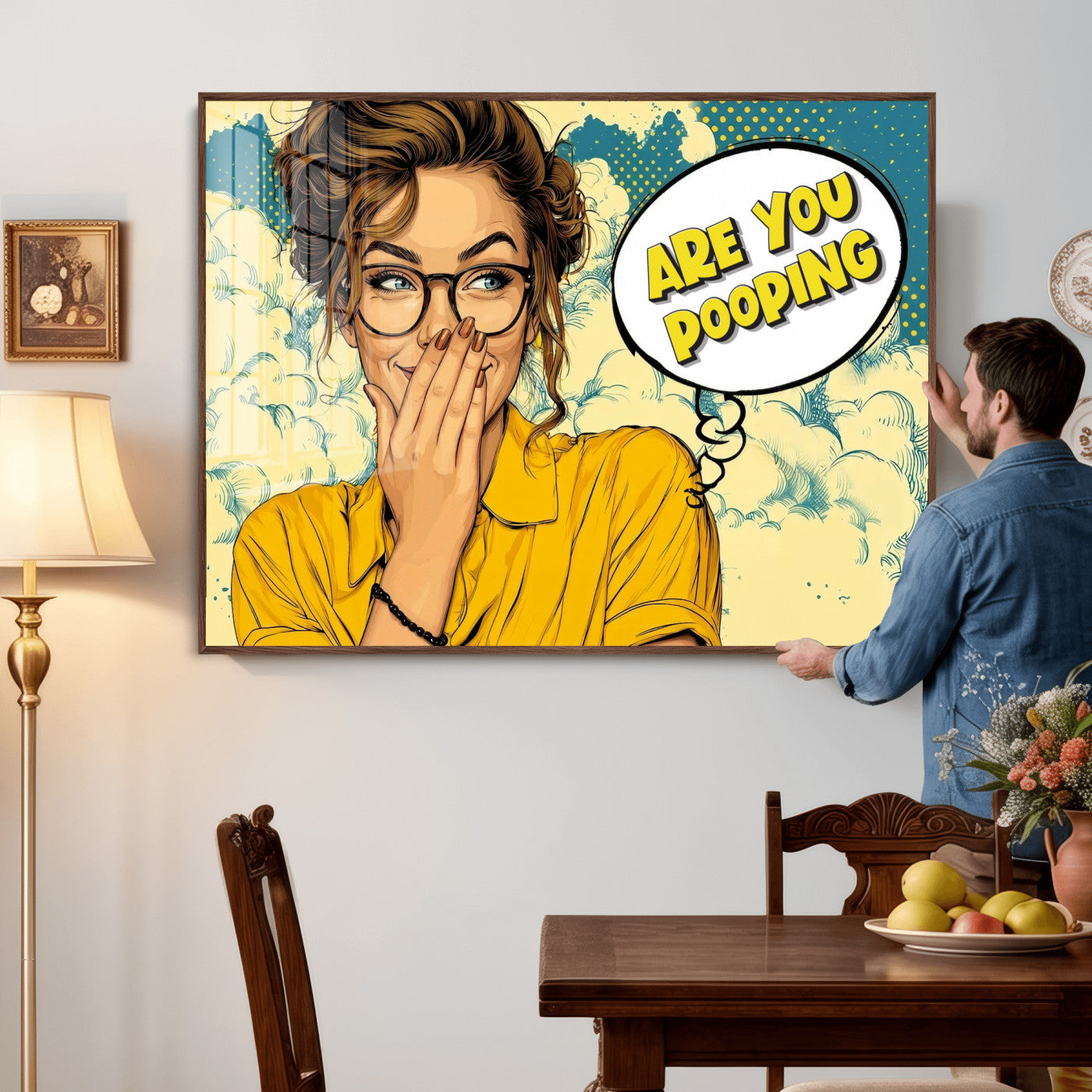 P79156505-MGV-CV-36X24 - Pop Art Print Bathroom Sign Wall Art Canvas Print — Funny Bathroom Canvas | Comic Style Toilet Wall Decor | Humor Gift | Are you Pooping