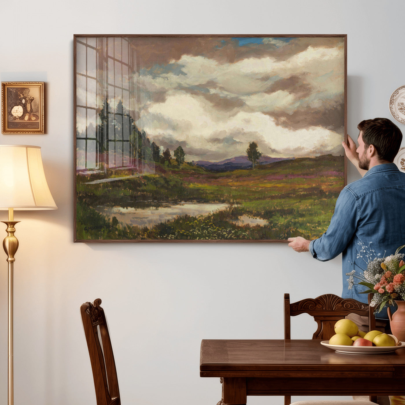 96795851-MGV-CV-36X24 - Gustav Macoun Heathland Canvas Print, Czech Landscape Oil Painting Reproduction, Purple Heather Moorland Art, Vintage European Nature Decor