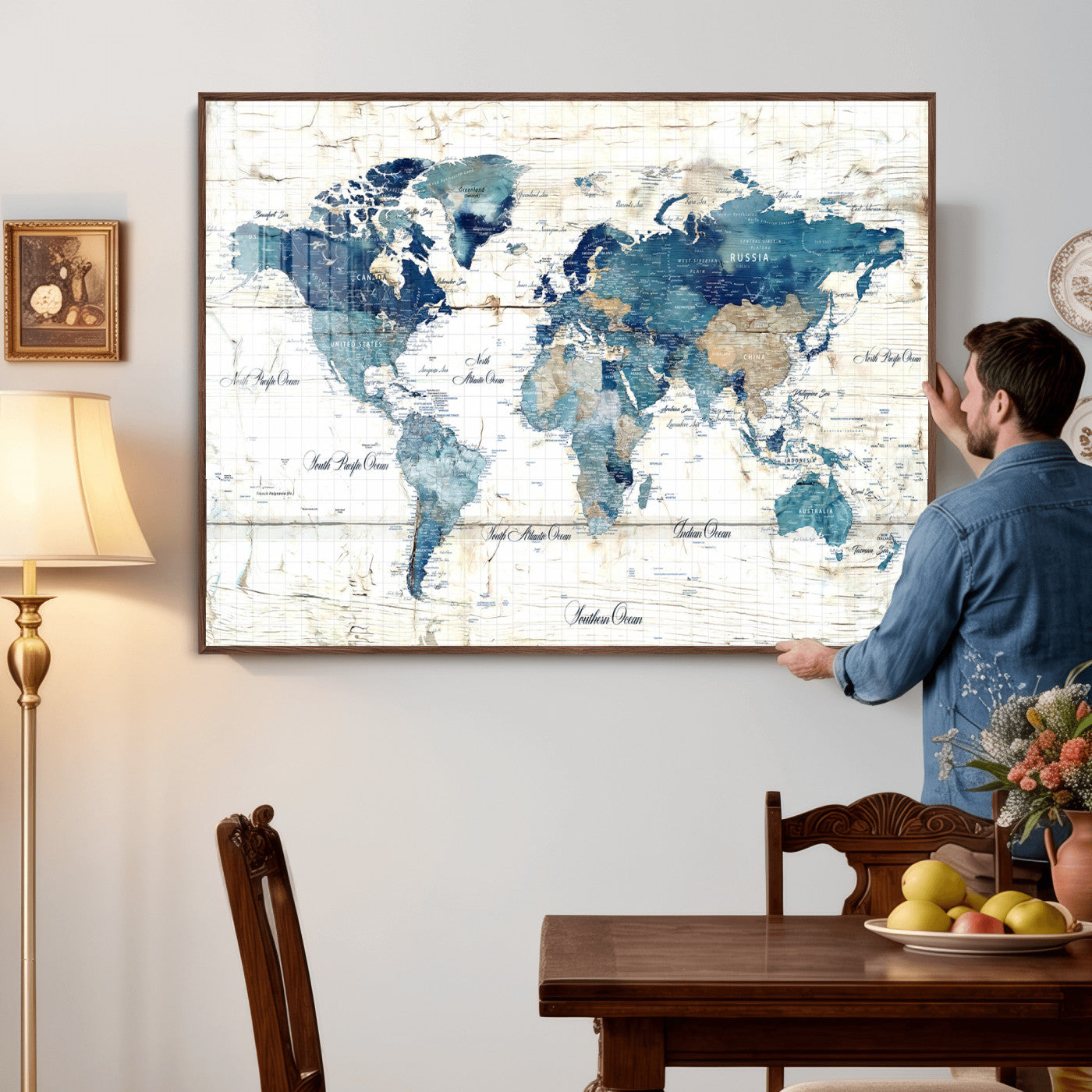 86799232-MGV-CV-36X24 - Watercolor World Map Canvas Wall Art Print – Abstract Colorful Travel Wall Decor