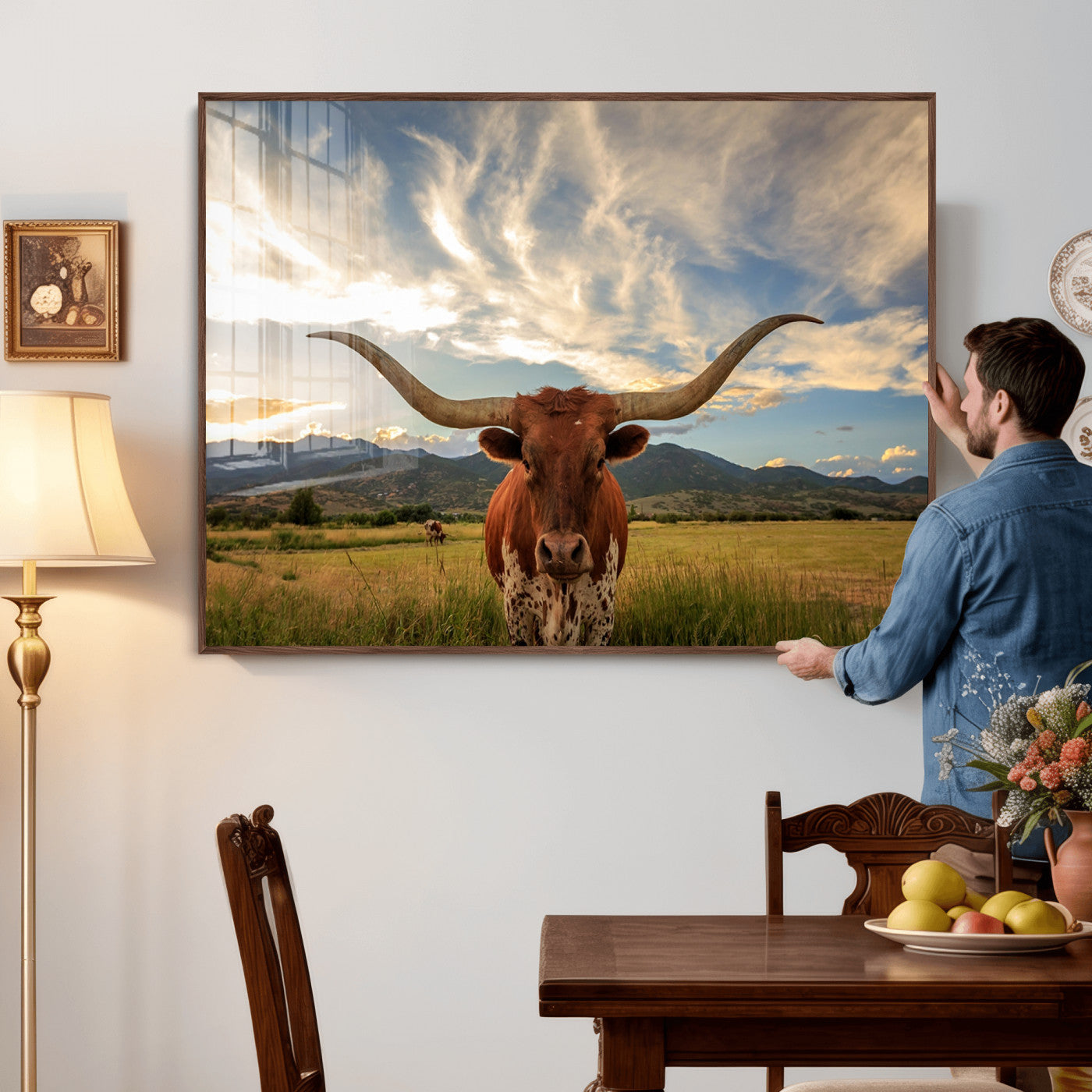 55416-MGV-CV-36X24 - Texas Longhorn Canvas Wall Art – Majestic Triptych Animal Print – Rustic Western Decor for Living Room