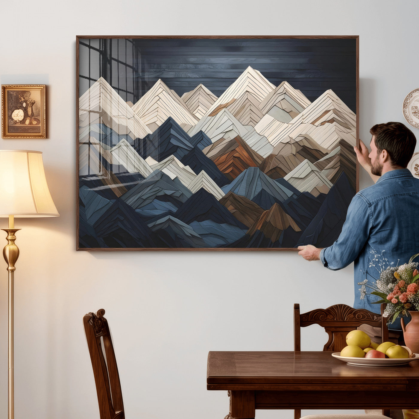 12896-MGV-CV-36X24 - Wood Mountain Range Wall Art - Ready to Hang 3-Piece Set for Modern Rustic Decor, Abstract Wooden