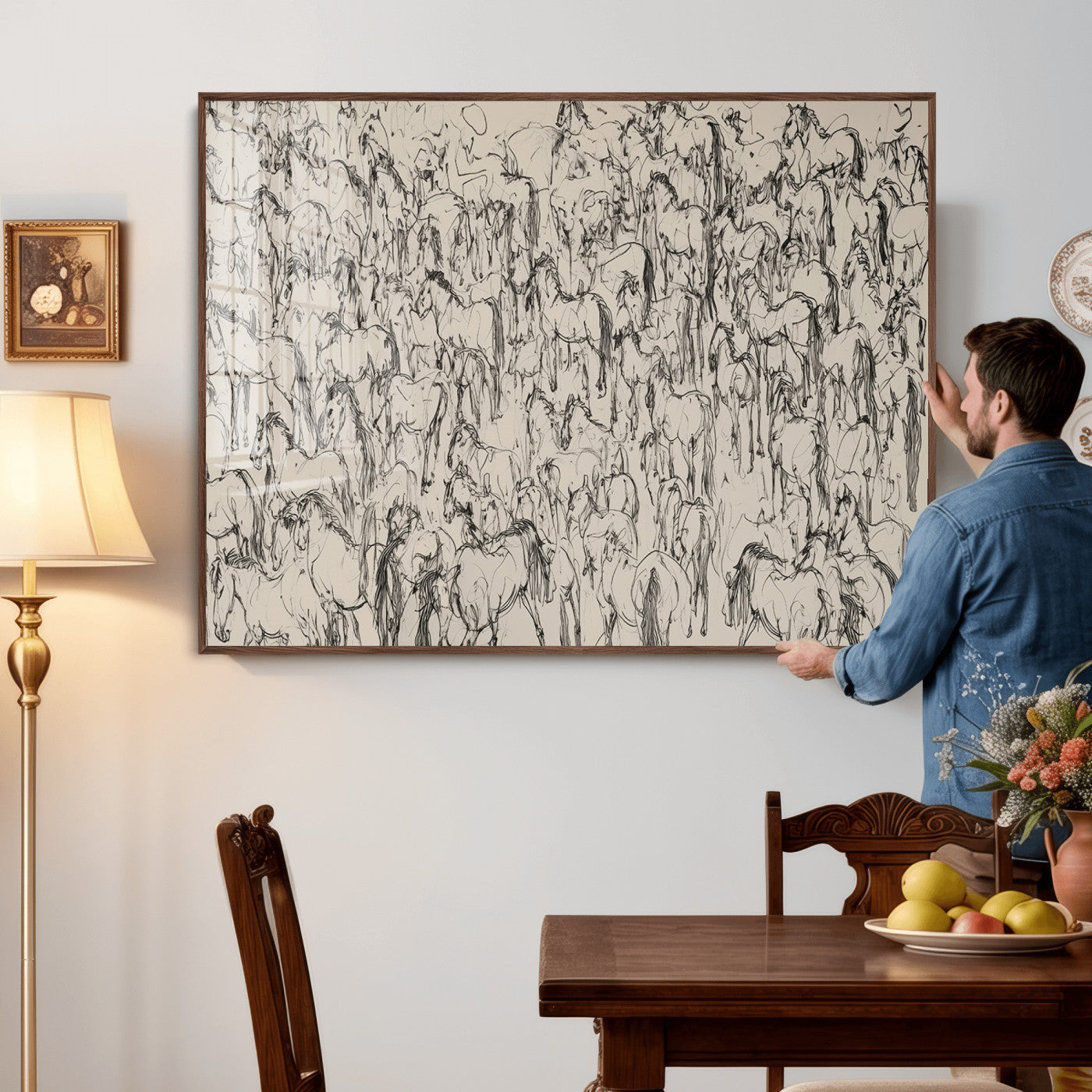 25718-MGV-CV-36X24 - Abstract Horse Sketch Wall Art | Ready to Hang and Framed | Farmhouse Wall Decor for Barn Wall