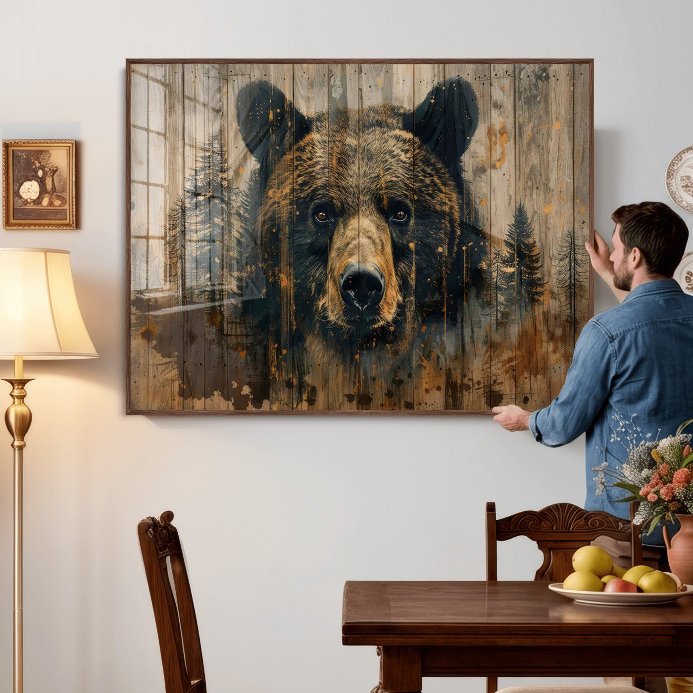 51373-MGV-CV-36X24 - Abstract 399 Bear Wall Art | Rustic Cabin Wall Decor with Forest Design for Farmhouse Wall Decor