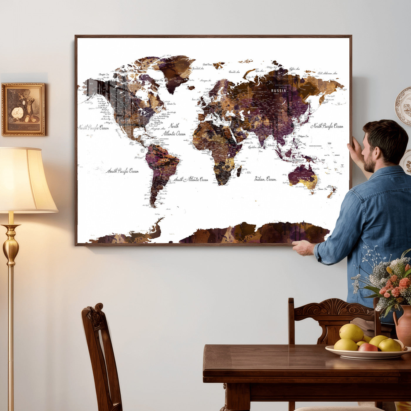 50611-MGV-CV-36X24 - Push Pin World Map Canvas Print – Framed Wall Art for Couples to Track Their Travels – Anniversary