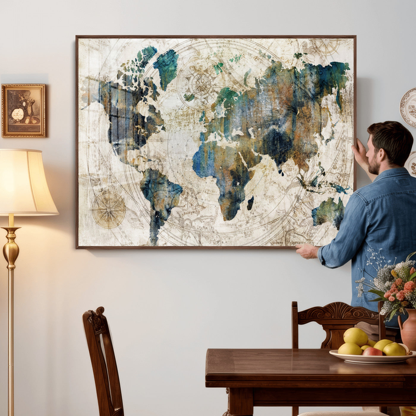 36972-MGV-CV-36X24 - Grunge Abstract World Map Art Print Canvas Print for Office Decor