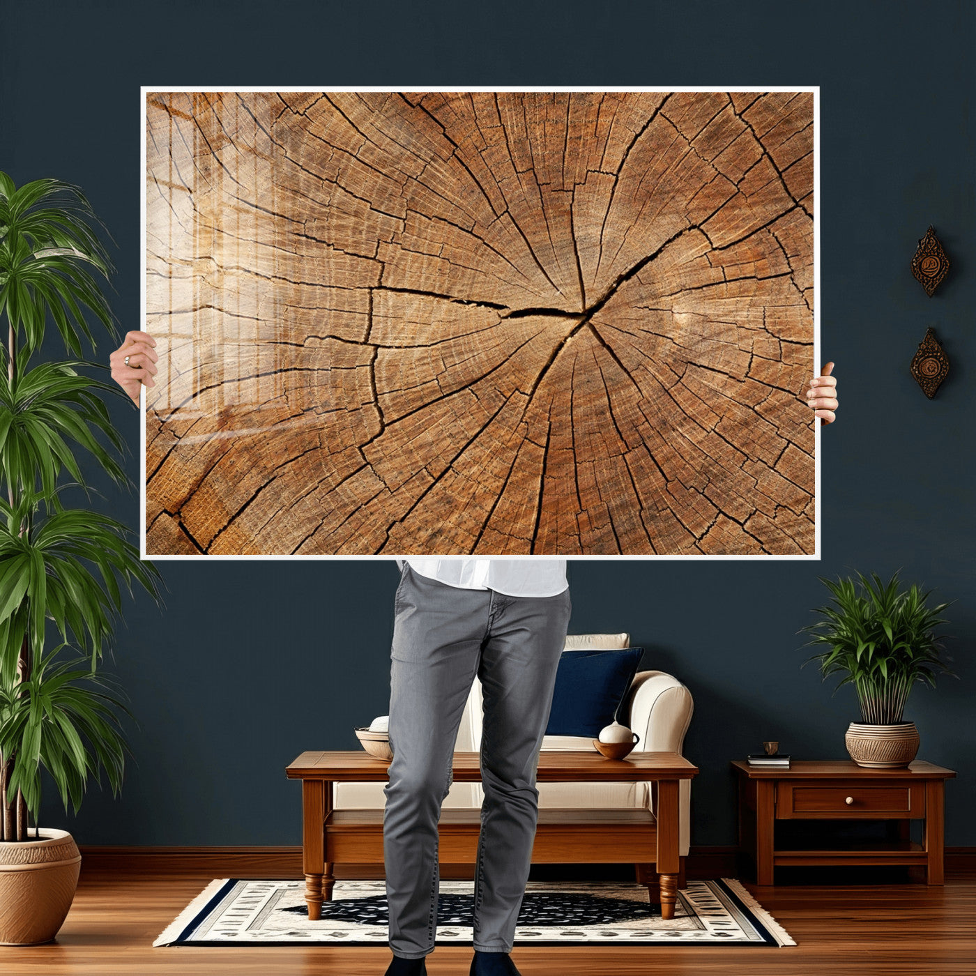 61710-MGV-CV-36X24 - Tree Ring Canvas Art, Rustic Wood Grain Wall Art, Tree Slice Decor for Modern Homes, Giclee
